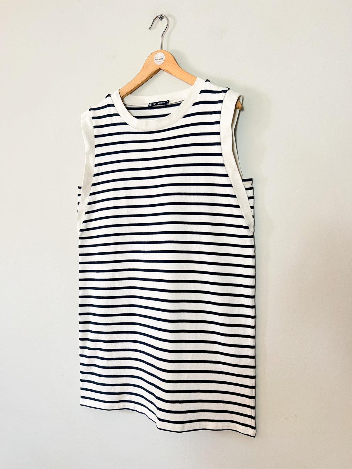 Mini Robe Marinière Sans Manche Petit Bateau – Blanche & Rayures Noires – 100% Coton Épais – T.38
