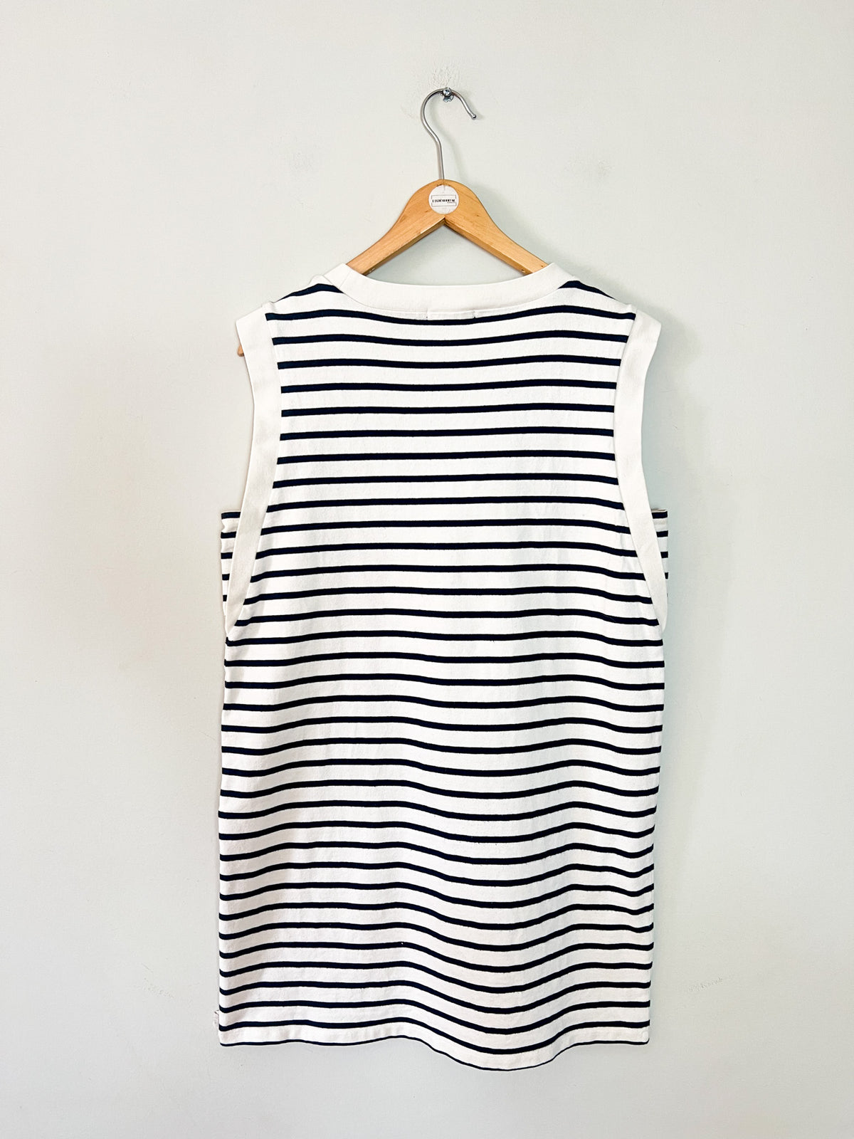 Mini Robe Marinière Sans Manche Petit Bateau – Blanche & Rayures Noires – 100% Coton Épais – T.38