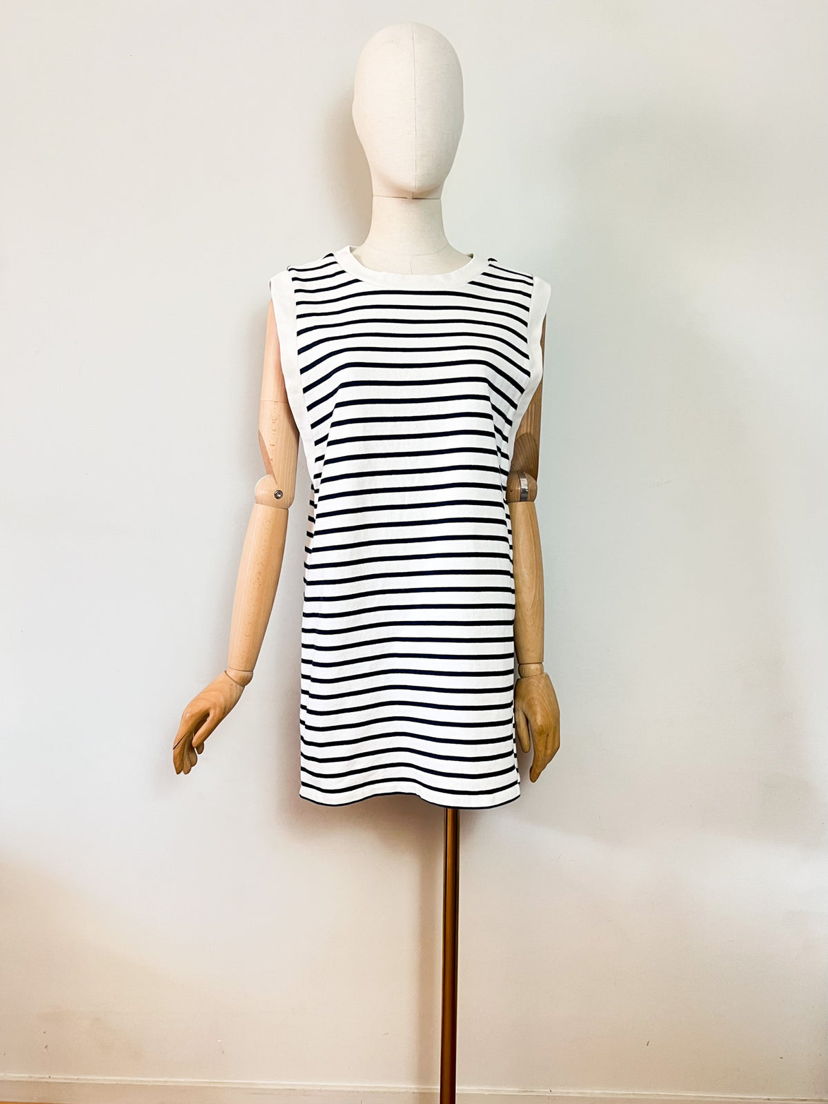 Mini Robe Marinière Sans Manche Petit Bateau – Blanche & Rayures Noires – 100% Coton Épais – T.38