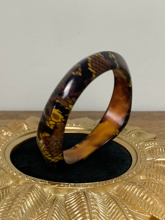 Bracelet rigide asymétrique motifs peau de reptile