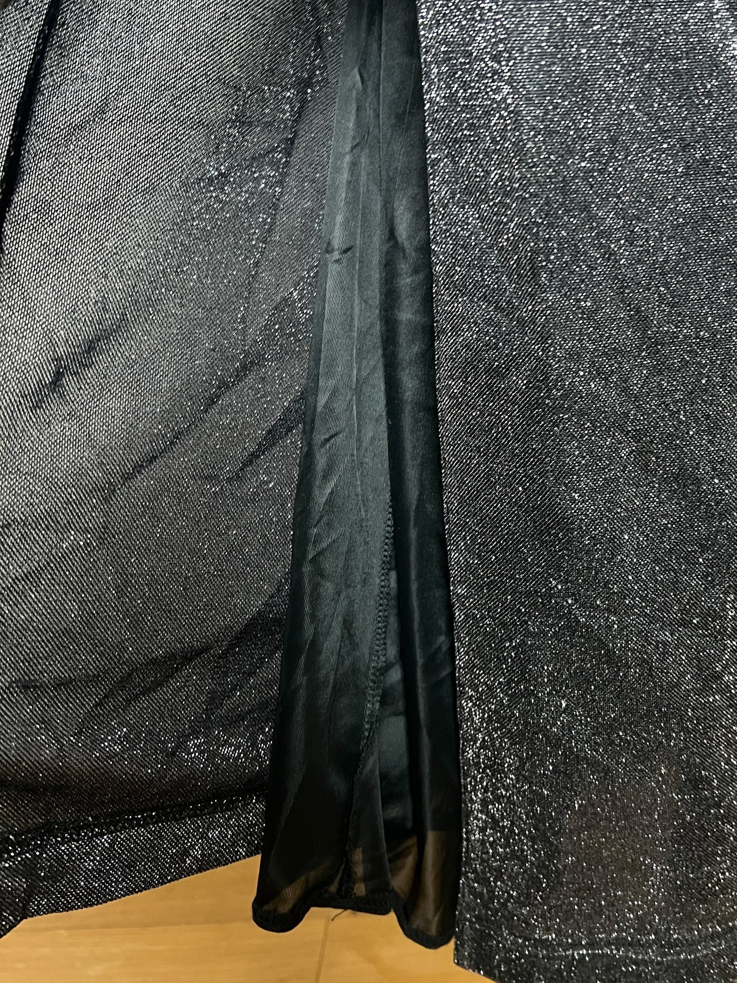 Robe Longue Vintage Années 90 Noir Pailleté Argenté - Col Montant - T38/40