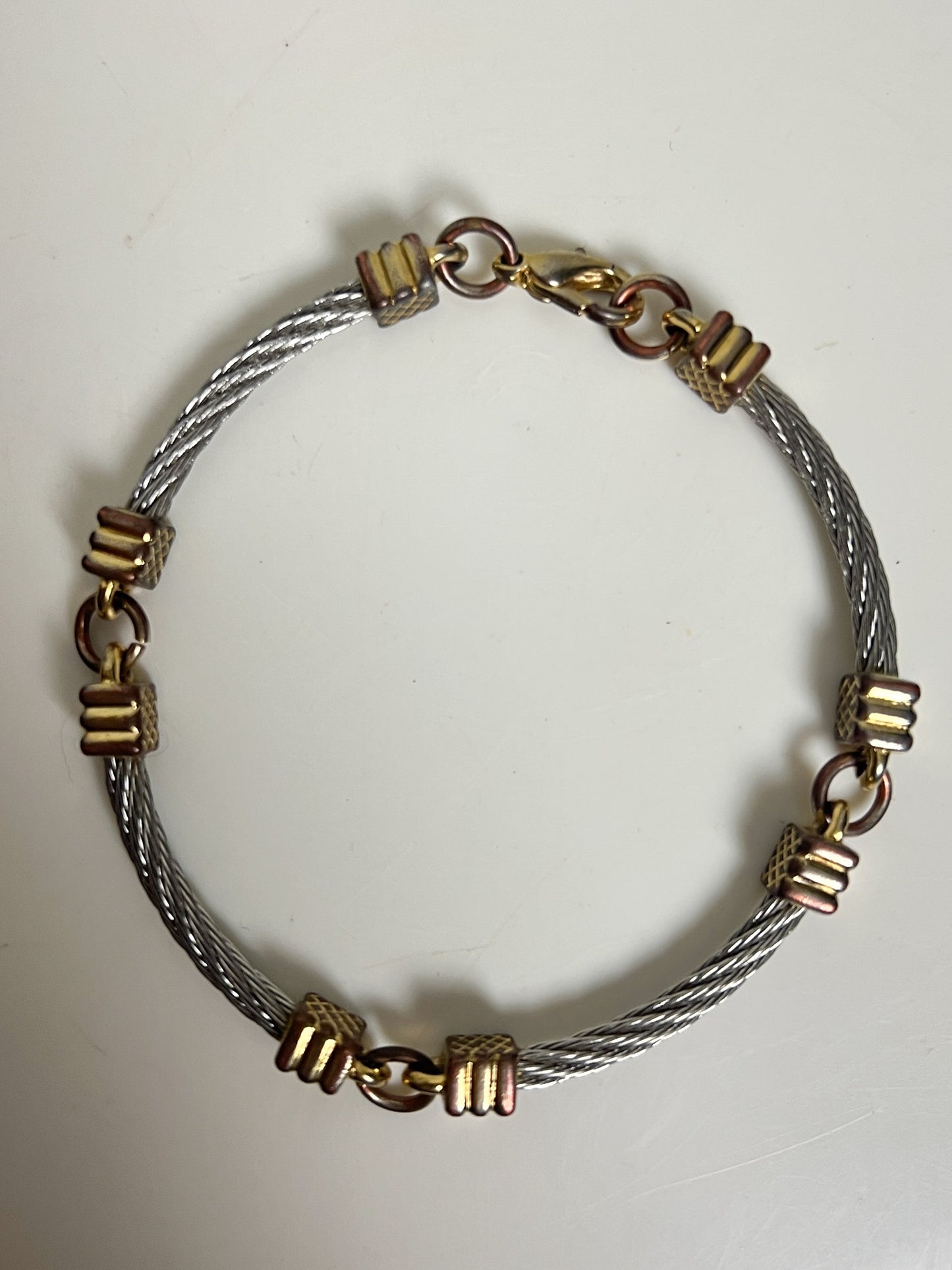 Bracelet Jonc Vintage Années 80  Bi-ton (Argenté/Doré) - Manchette Semi-Rigide Stylisée