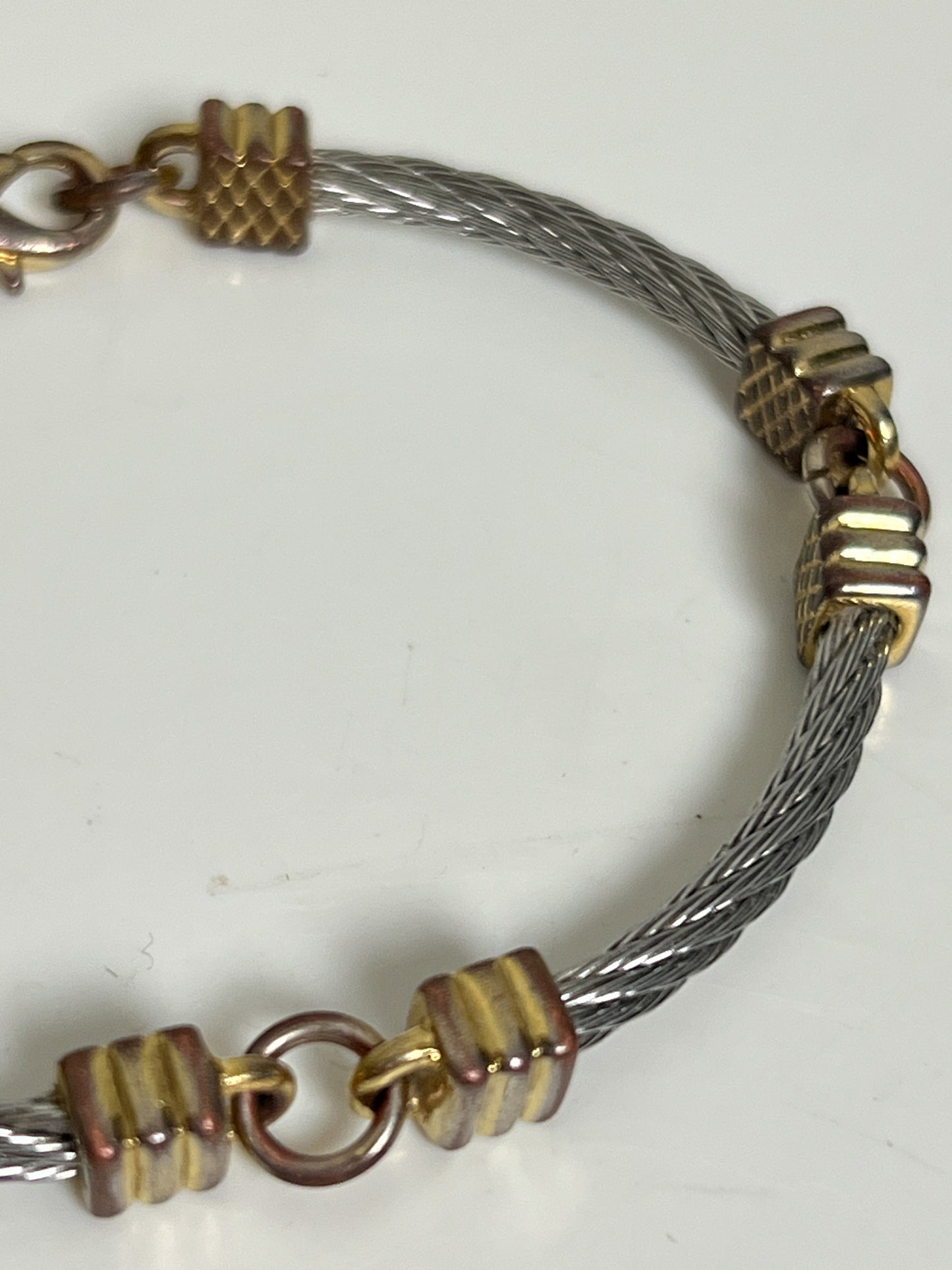 Bracelet Jonc Vintage Années 80  Bi-ton (Argenté/Doré) - Manchette Semi-Rigide Stylisée