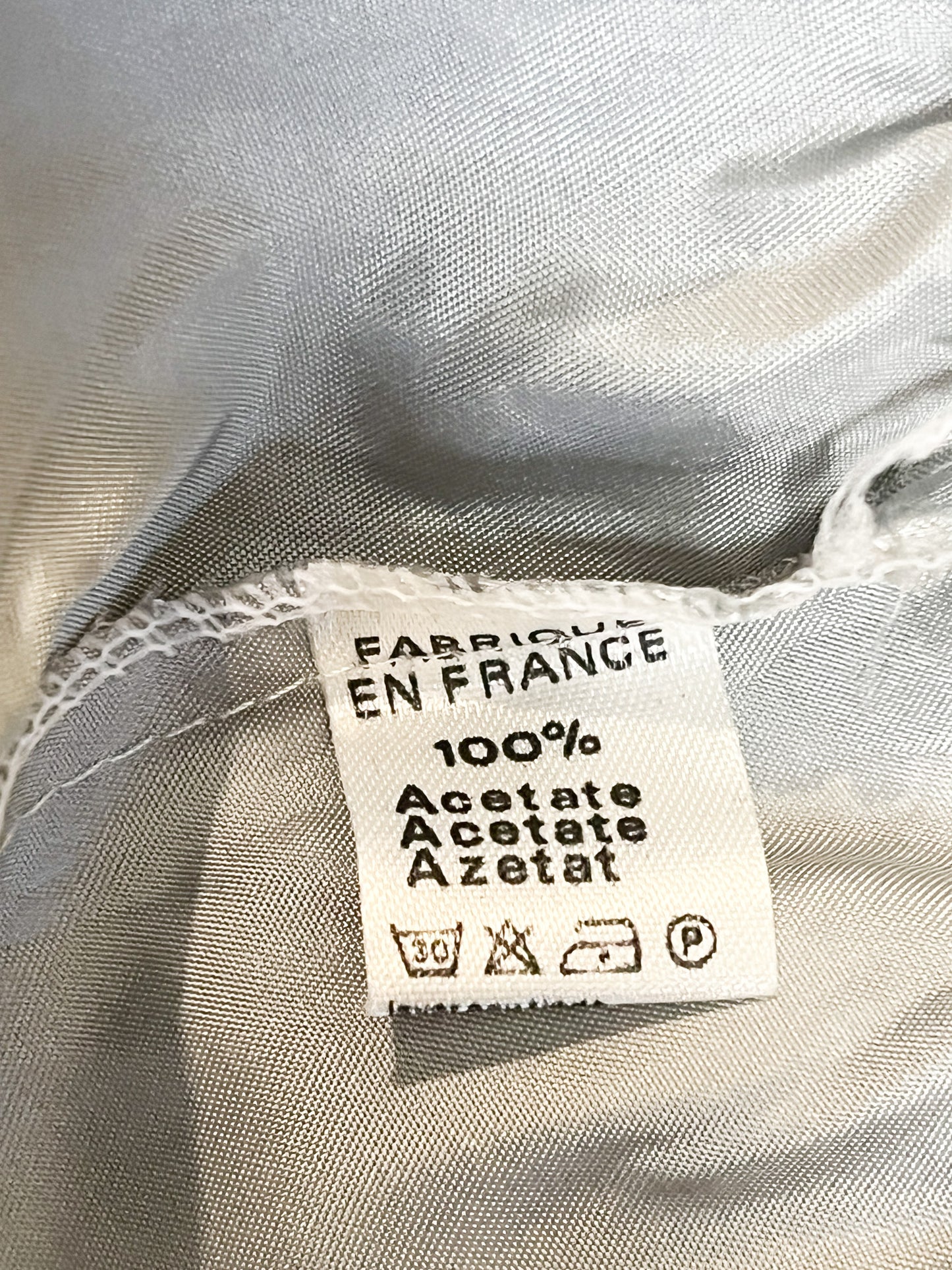 Chemisier Blouse Vintage Années 80 90 Péplum Argenté (Col Mao) - Fabriqué France - T 40/42