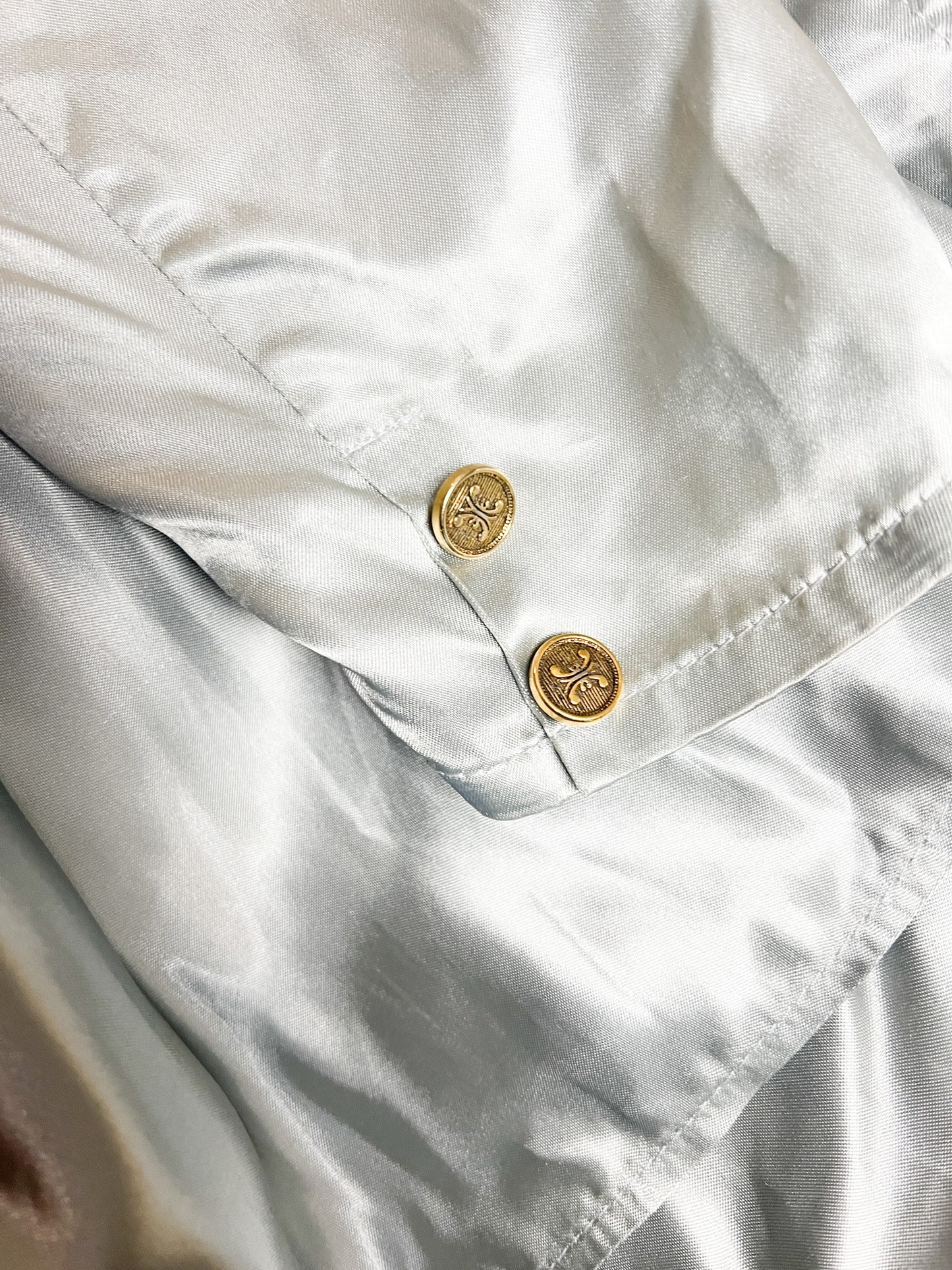 Chemisier Blouse Vintage Années 80 90 Péplum Argenté (Col Mao) - Fabriqué France - T 40/42