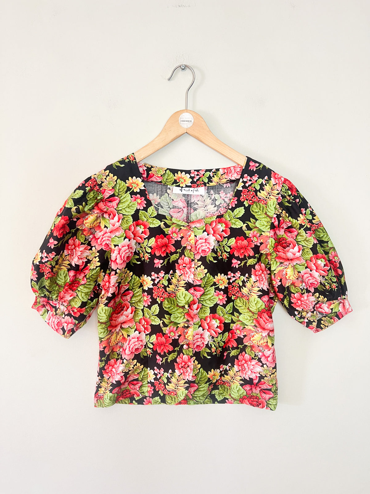 Blouse Vintage Années 80/90 Frank et Fils Paris – Fleurs & Manches Ballon – 100% Coton Made in France – T.36/38