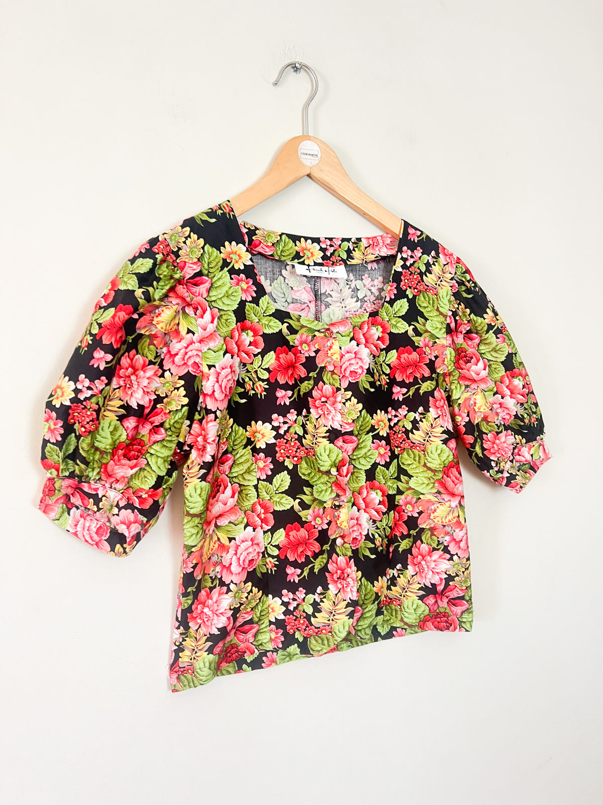 Blouse Vintage Années 80/90 Frank et Fils Paris – Fleurs & Manches Ballon – 100% Coton Made in France – T.36/38