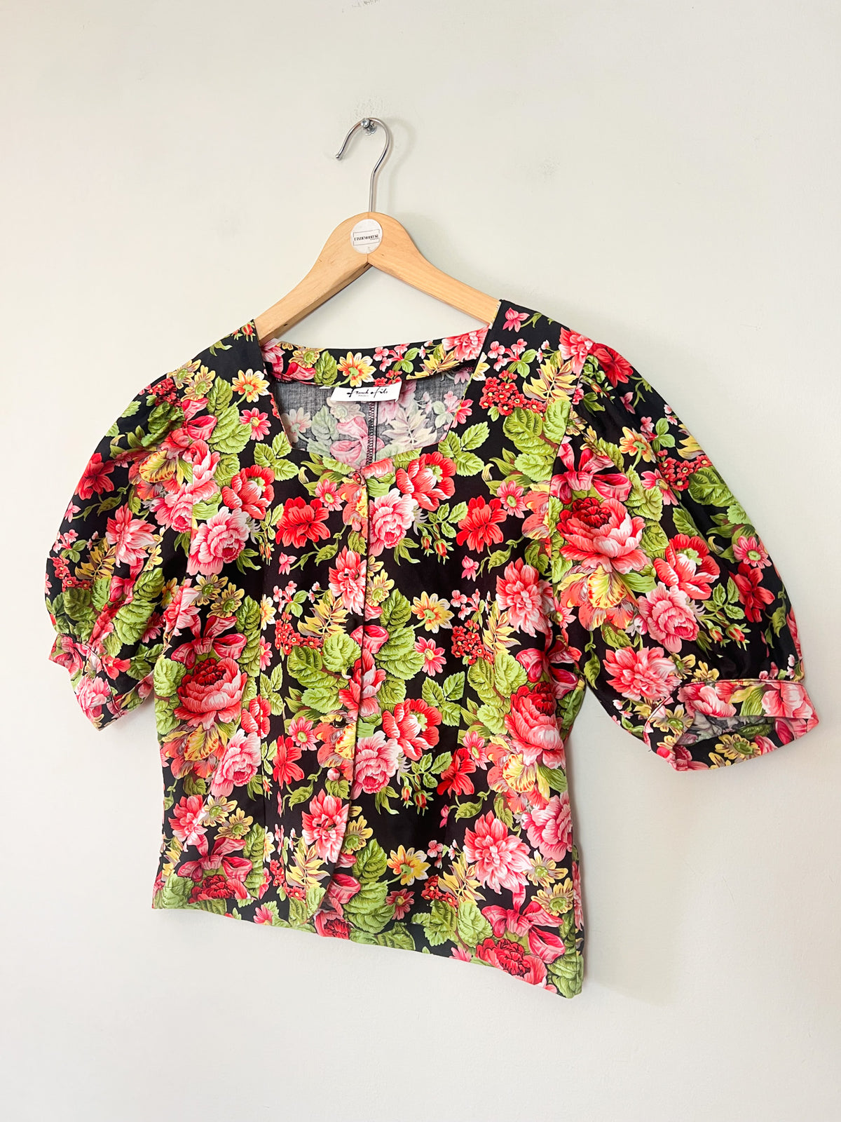 Blouse Vintage Années 80/90 Frank et Fils Paris – Fleurs & Manches Ballon – 100% Coton Made in France – T.36/38