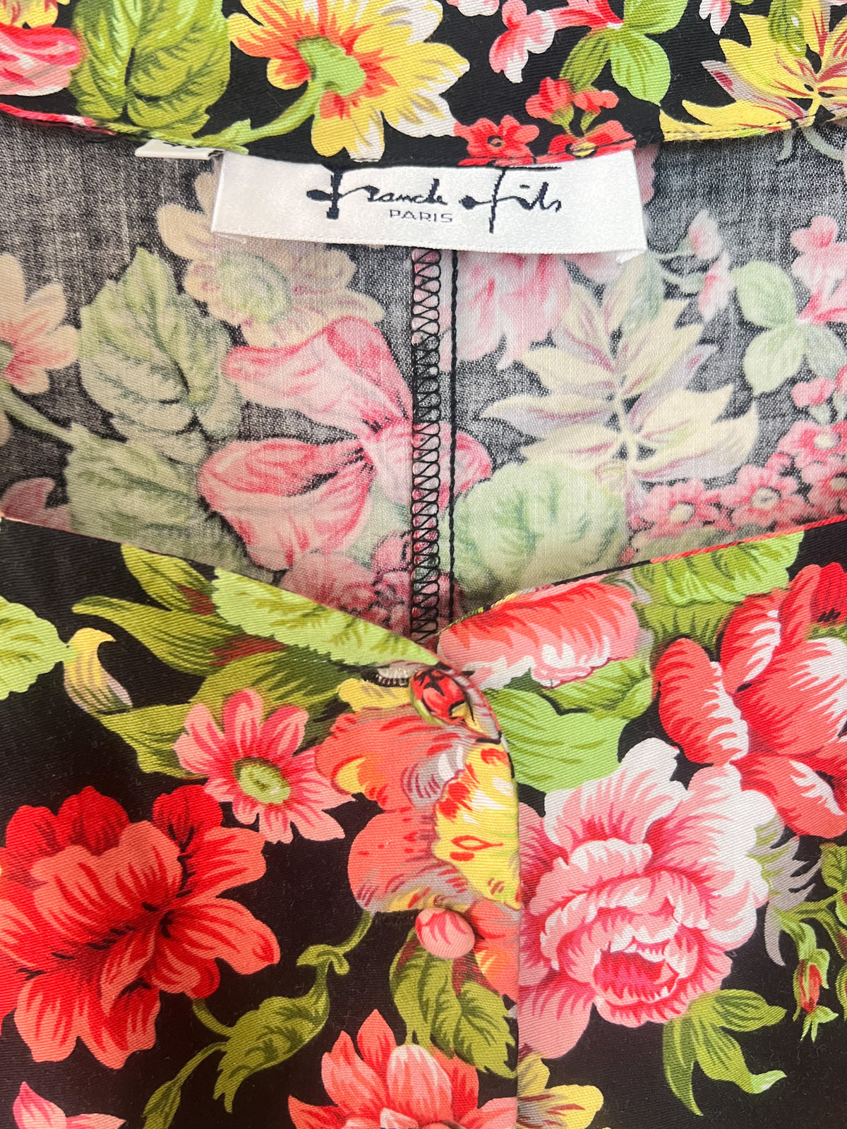 Blouse Vintage Années 80/90 Frank et Fils Paris – Fleurs & Manches Ballon – 100% Coton Made in France – T.36/38