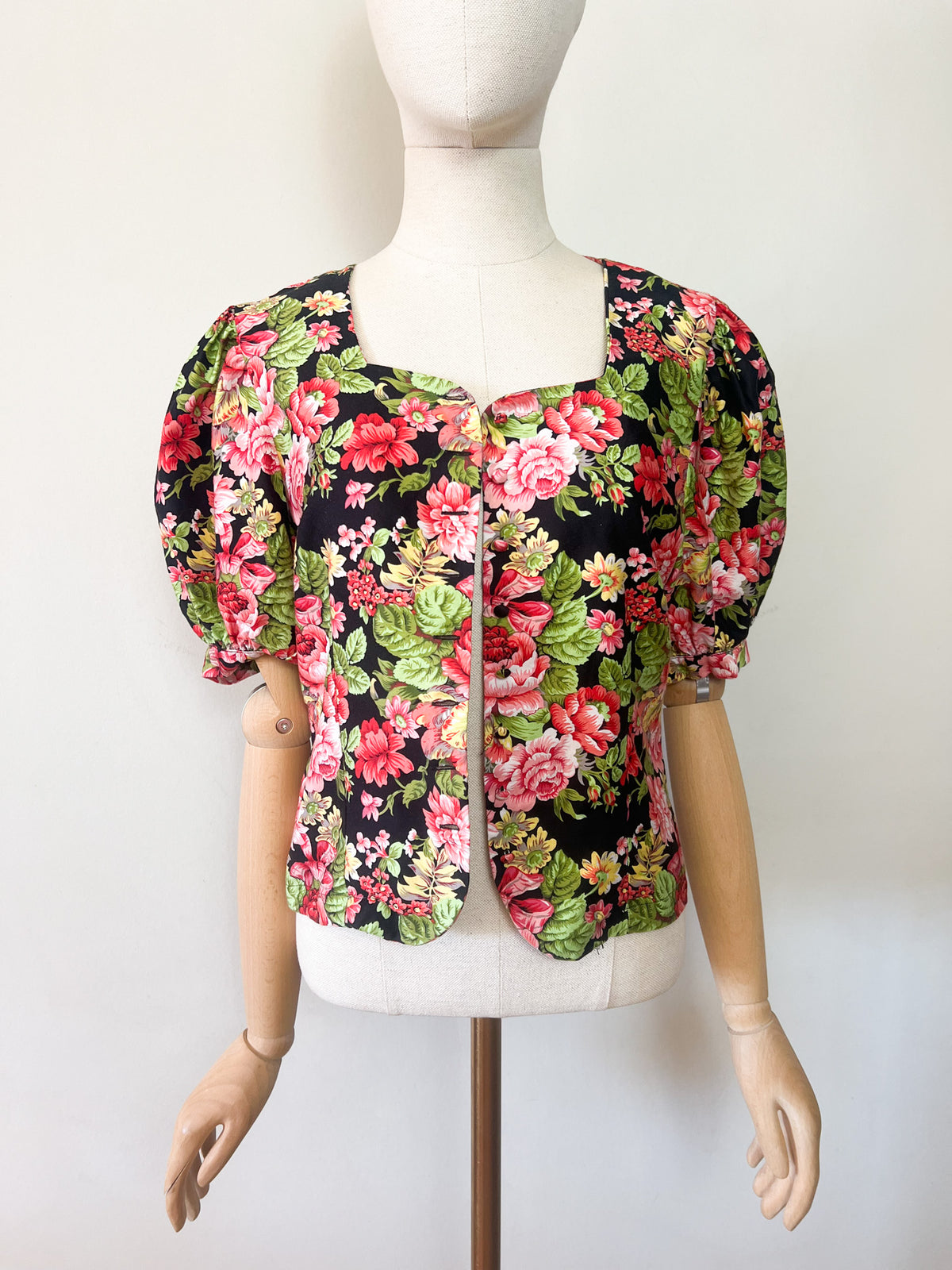 Blouse Vintage Années 80/90 Frank et Fils Paris – Fleurs & Manches Ballon – 100% Coton Made in France – T.36/38