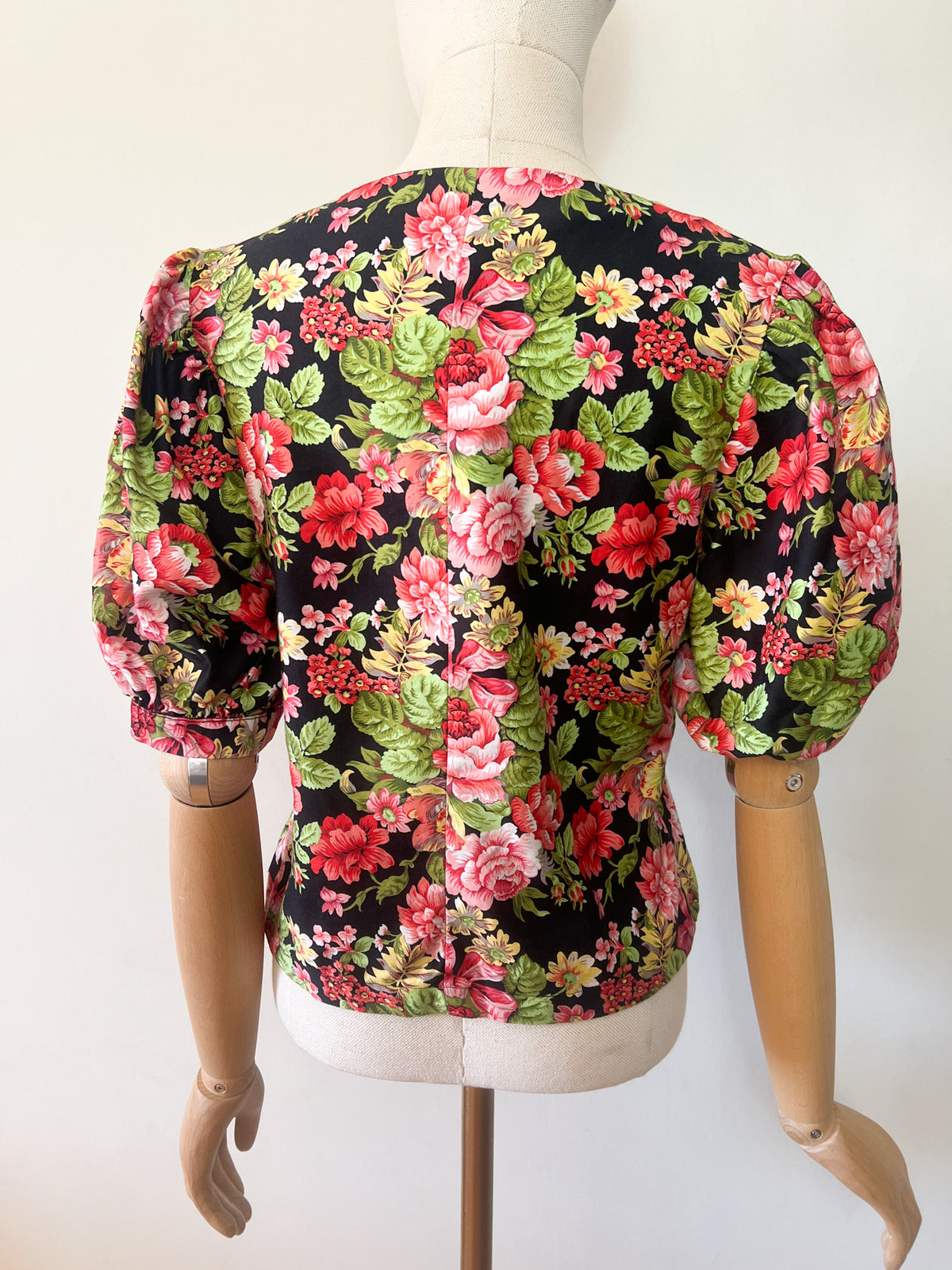 Blouse Vintage Années 80/90 Frank et Fils Paris – Fleurs & Manches Ballon – 100% Coton Made in France – T.36/38