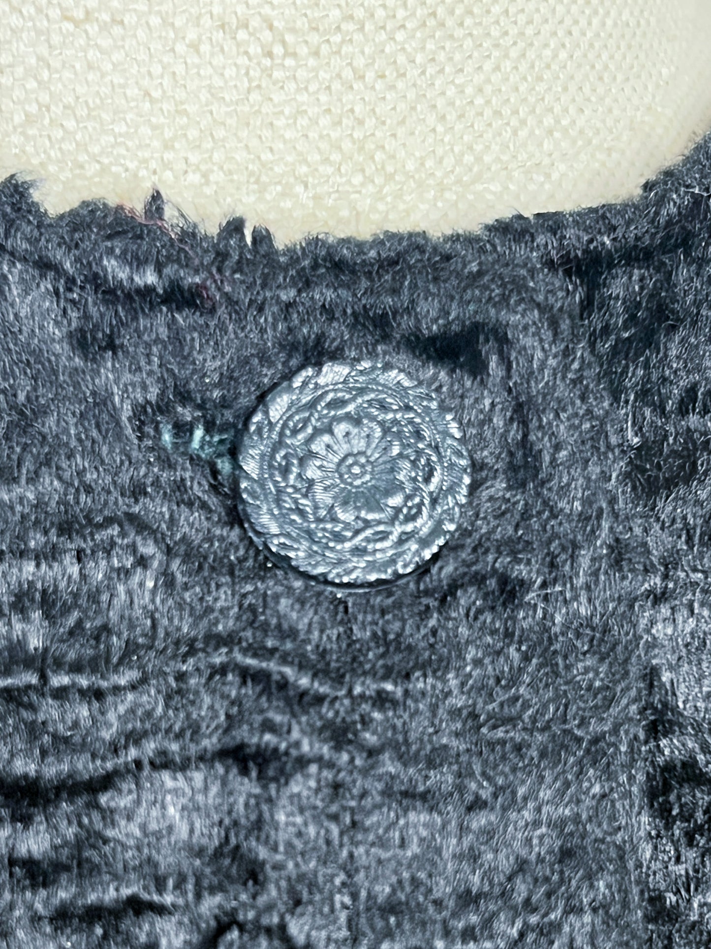 Veste Vintage Fourrure Synthétique Astrakan Noire - Coupe Courte Rétro Chic - Manches 7/8 - T40