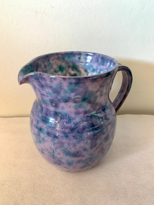 Pot pichet broc en céramique mauve et bleu vintage