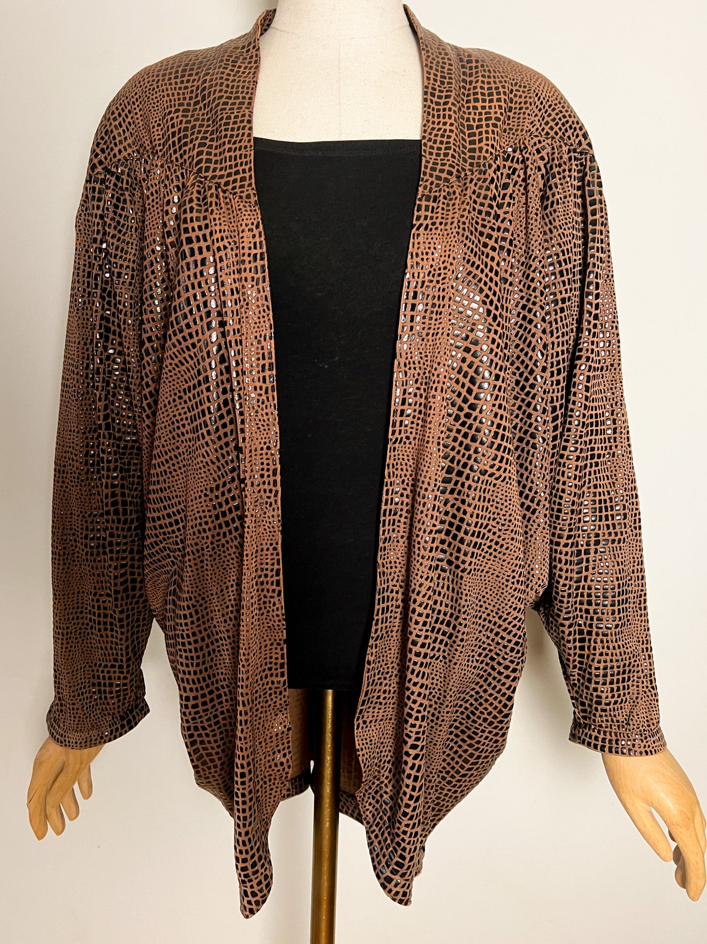 Cardigan Veste Vintage Années 80 - Manches Chauve-Souris - Épaulettes - Imprimé Relief Babu T40