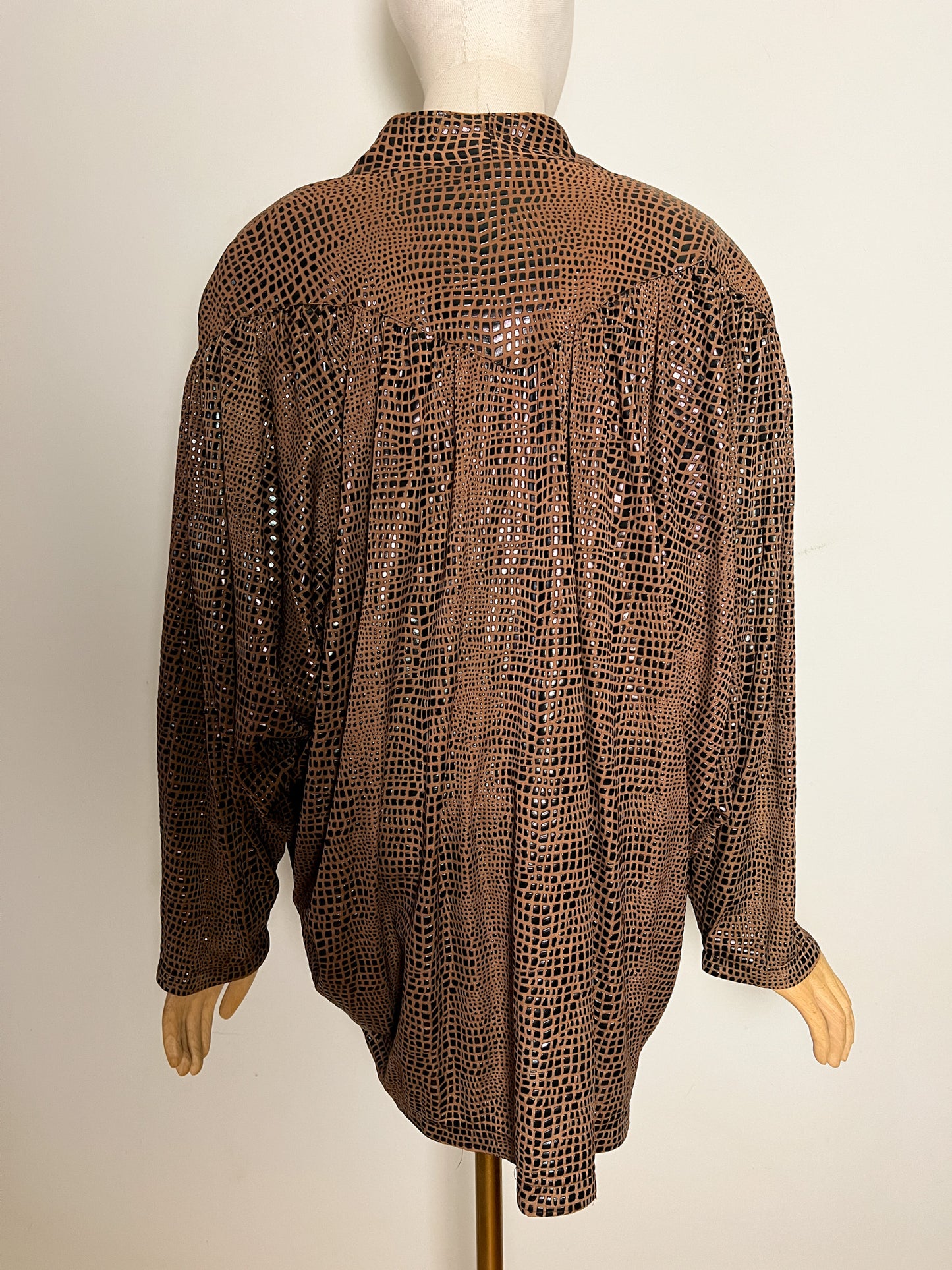 Cardigan Veste Vintage Années 80 - Manches Chauve-Souris - Épaulettes - Imprimé Relief Babu T40