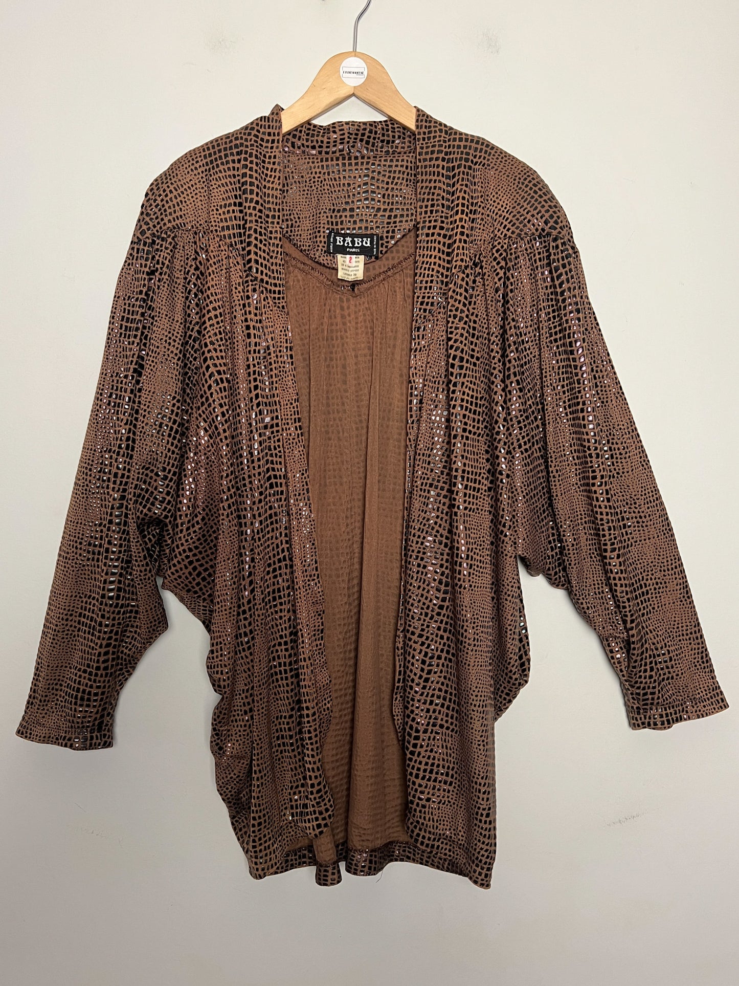 Cardigan Veste Vintage Années 80 - Manches Chauve-Souris - Épaulettes - Imprimé Relief Babu T40