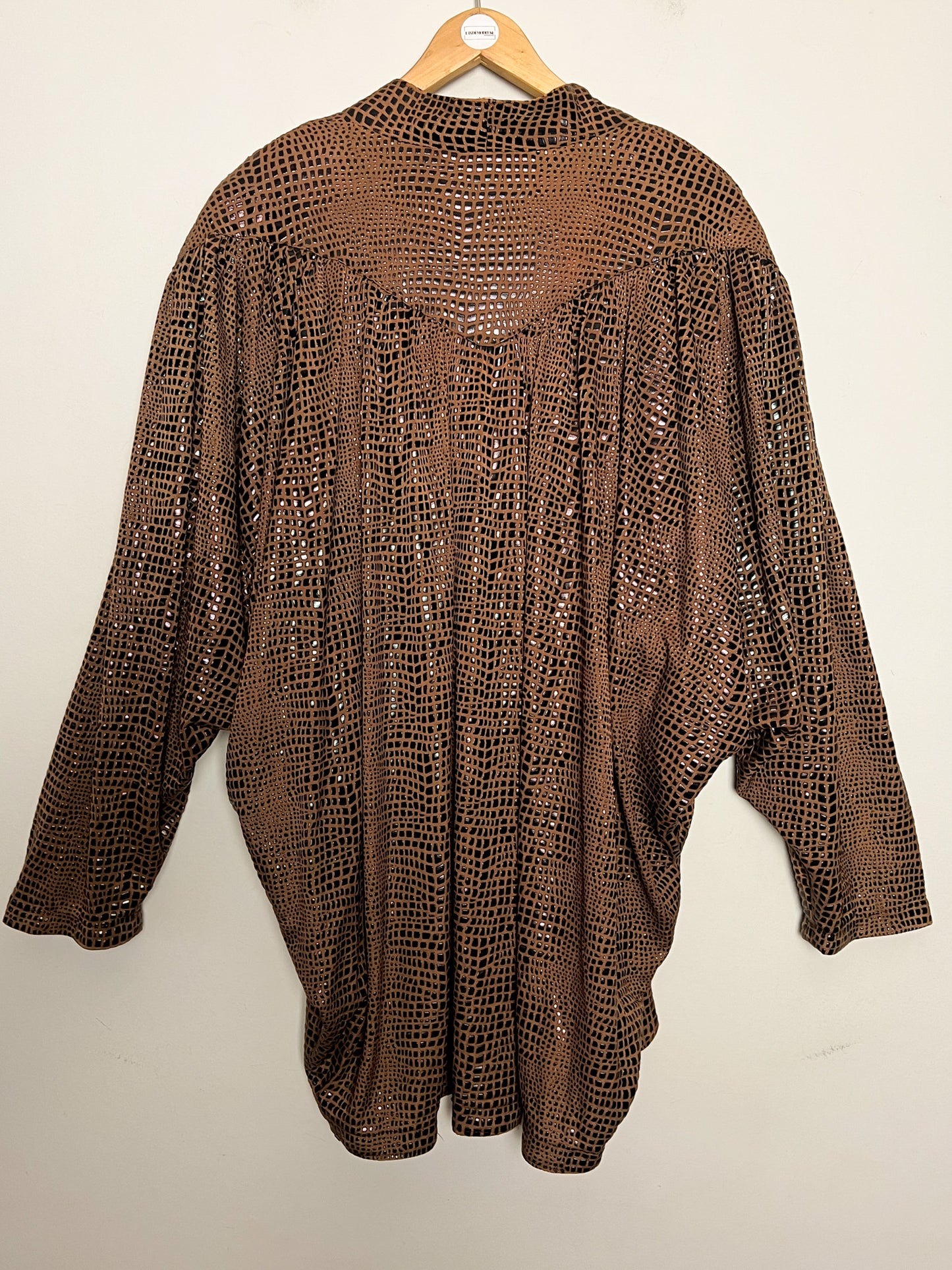 Cardigan Veste Vintage Années 80 - Manches Chauve-Souris - Épaulettes - Imprimé Relief Babu T40