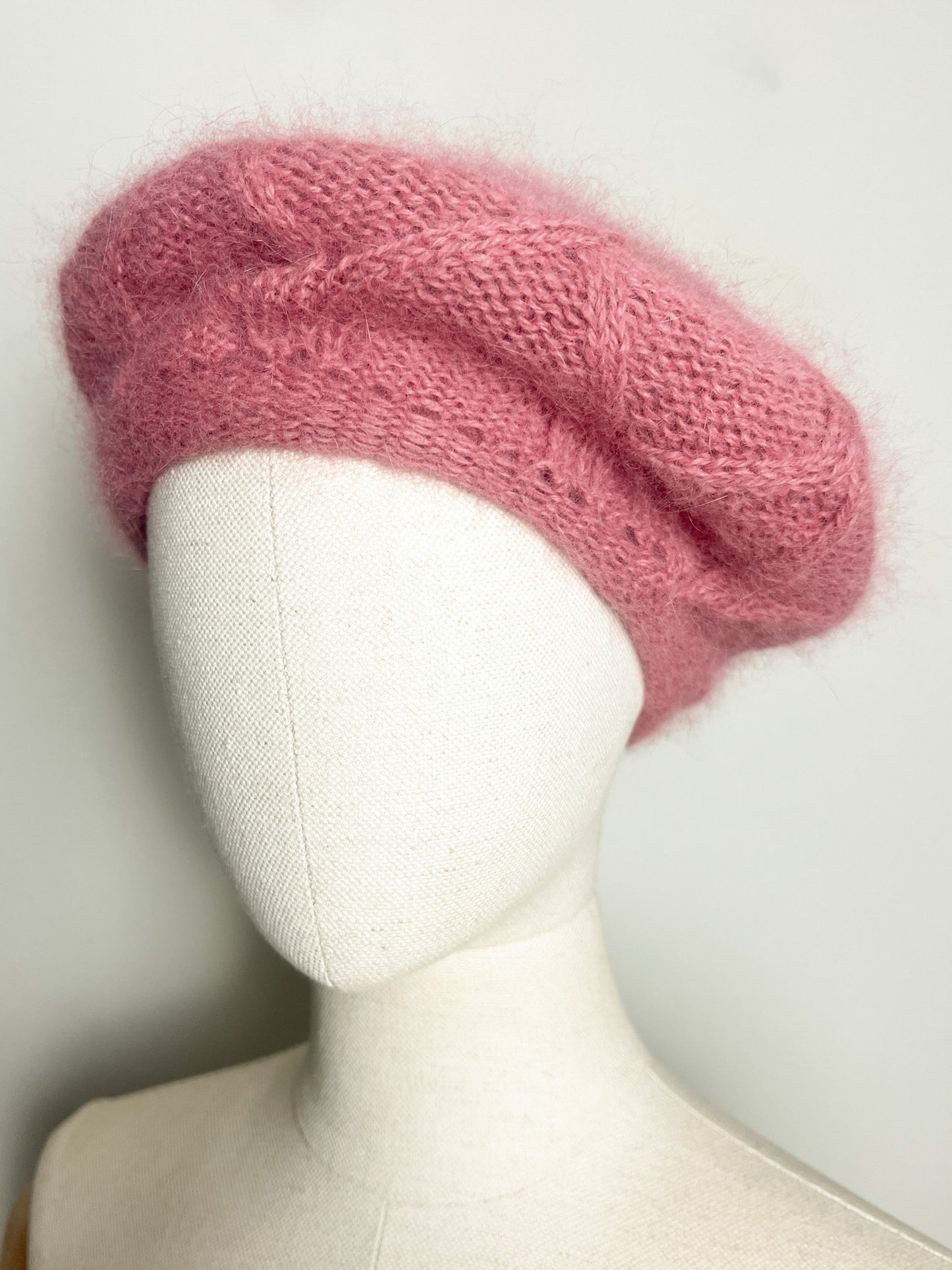 Bonnet Béret Vintage Vieux Rose Duveteux - 70% Angora & Laine - Fabriqué En Italie
