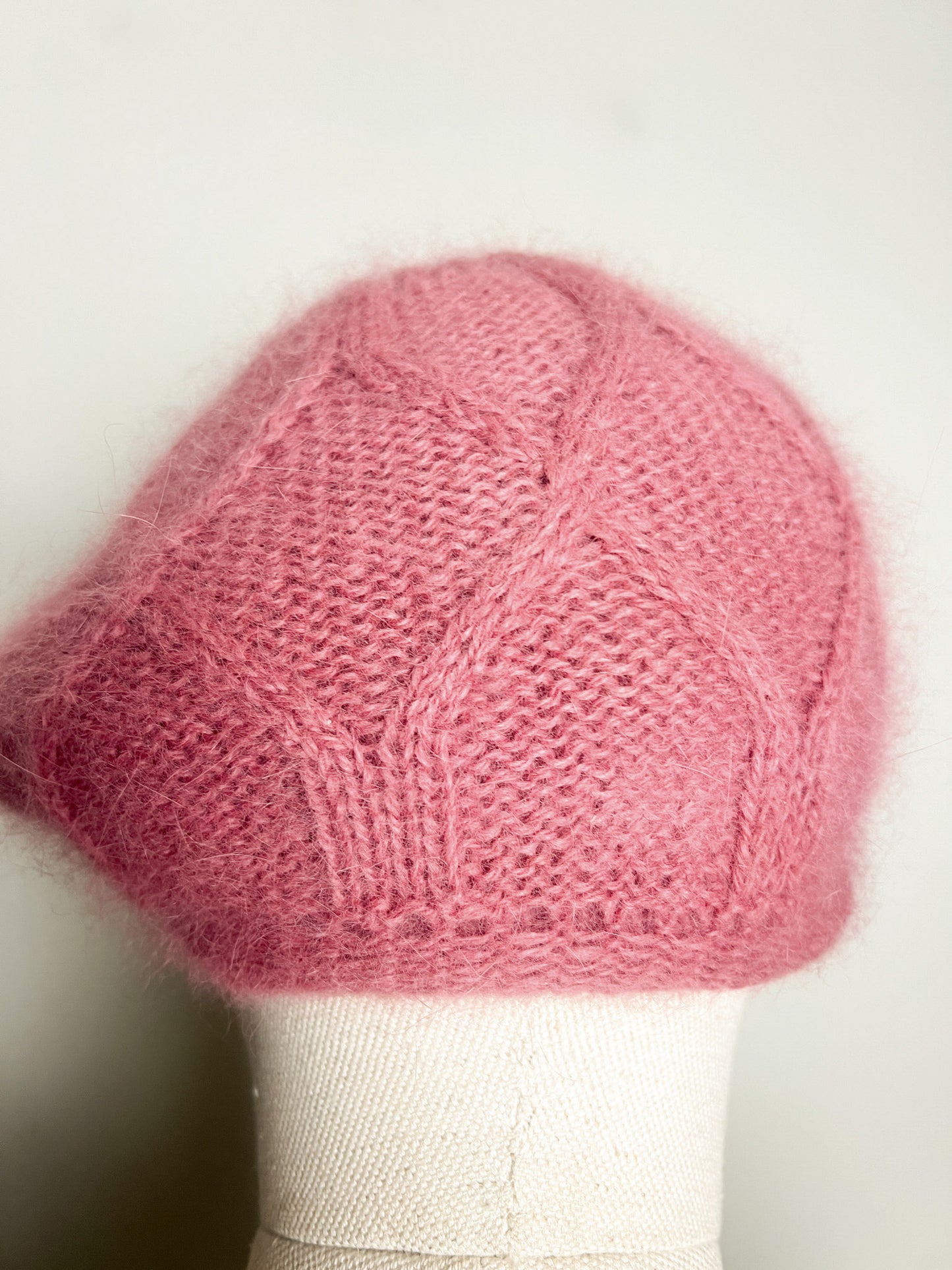 Bonnet Béret Vintage Vieux Rose Duveteux - 70% Angora & Laine - Fabriqué En Italie