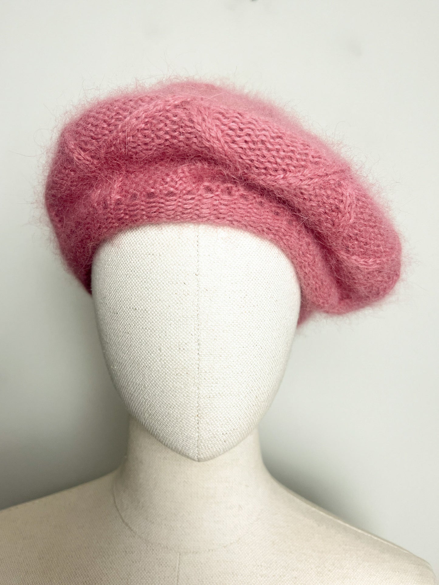 Bonnet Béret Vintage Vieux Rose Duveteux - 70% Angora & Laine - Fabriqué En Italie