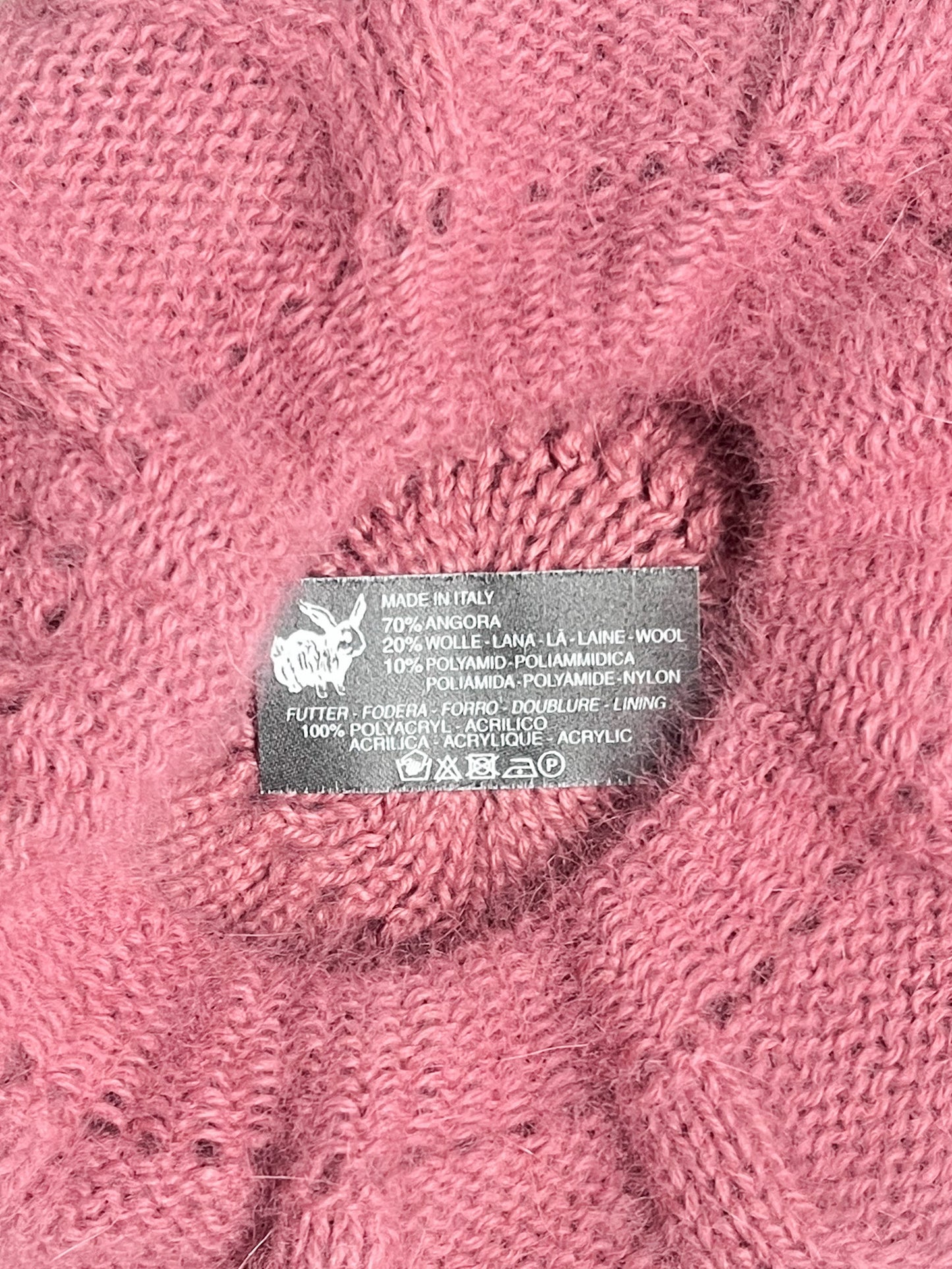 Bonnet Béret Vintage Vieux Rose Duveteux - 70% Angora & Laine - Fabriqué En Italie