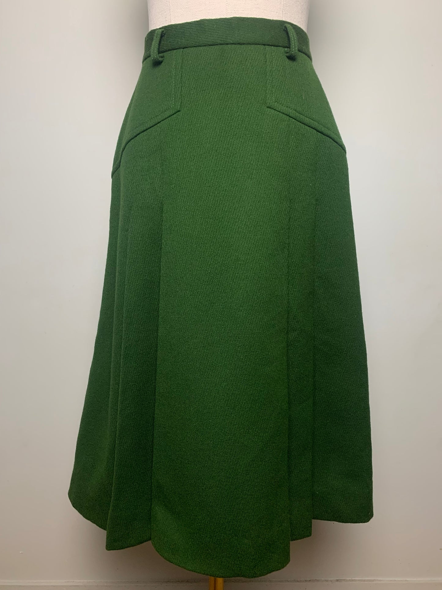 Jupe midi évasée verte foncée en laine vintage