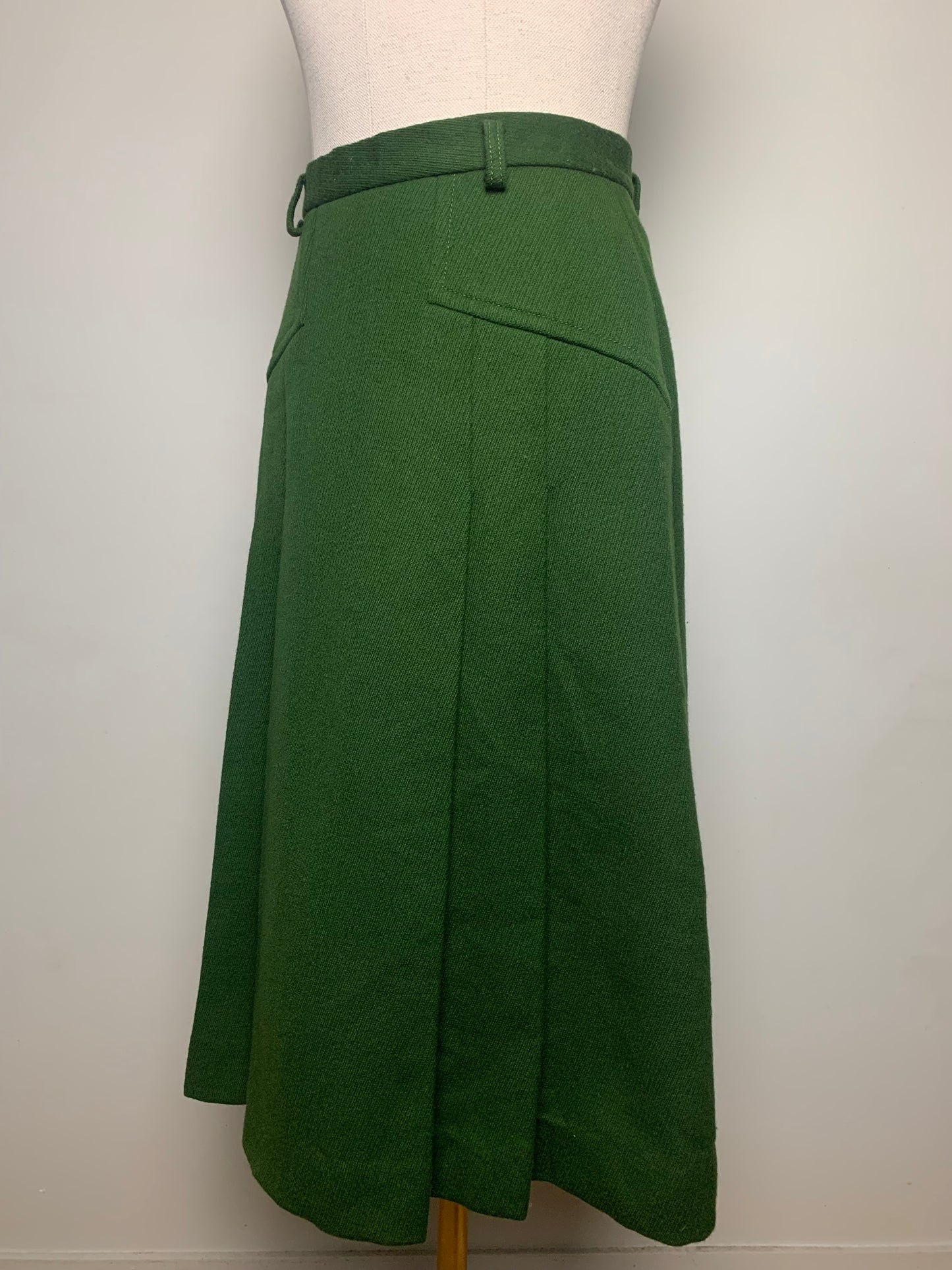 Jupe midi évasée verte foncée en laine vintage
