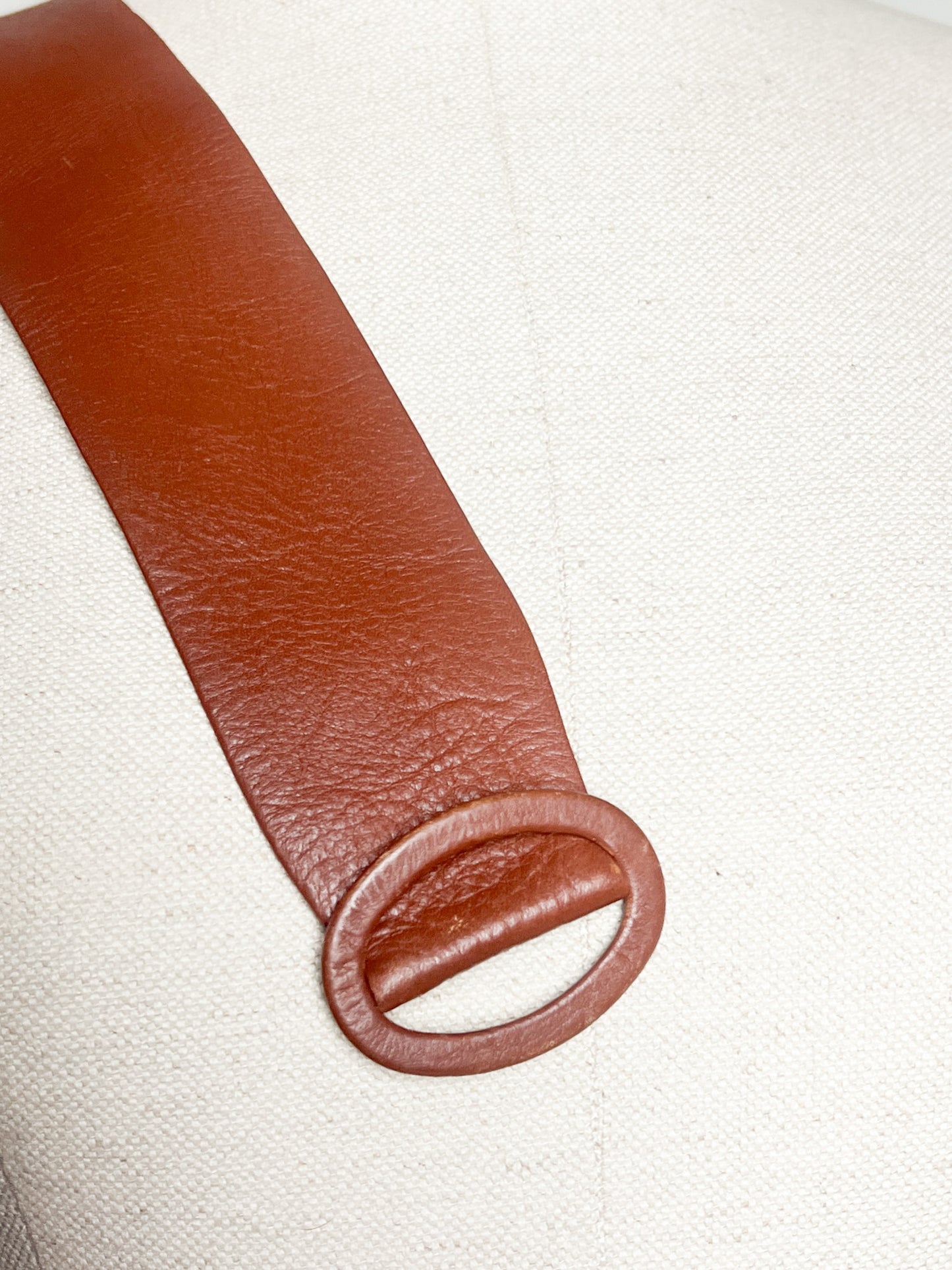 Ceinture Vintage Années 70 80 Large Cuir Souple - Camel - Boucle Recouverte - Made In France T 80