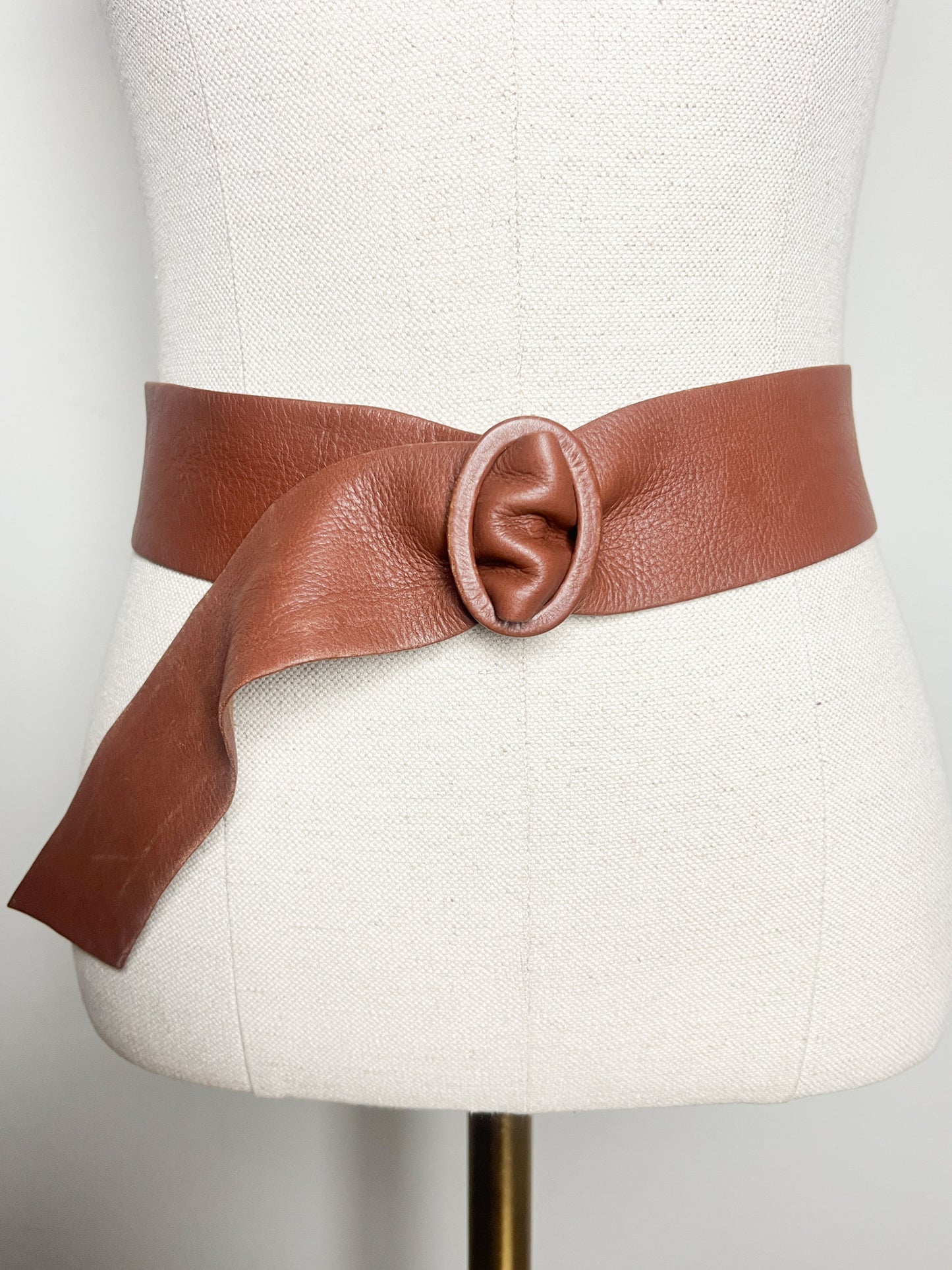Ceinture Vintage Années 70 80 Large Cuir Souple - Camel - Boucle Recouverte - Made In France T 80