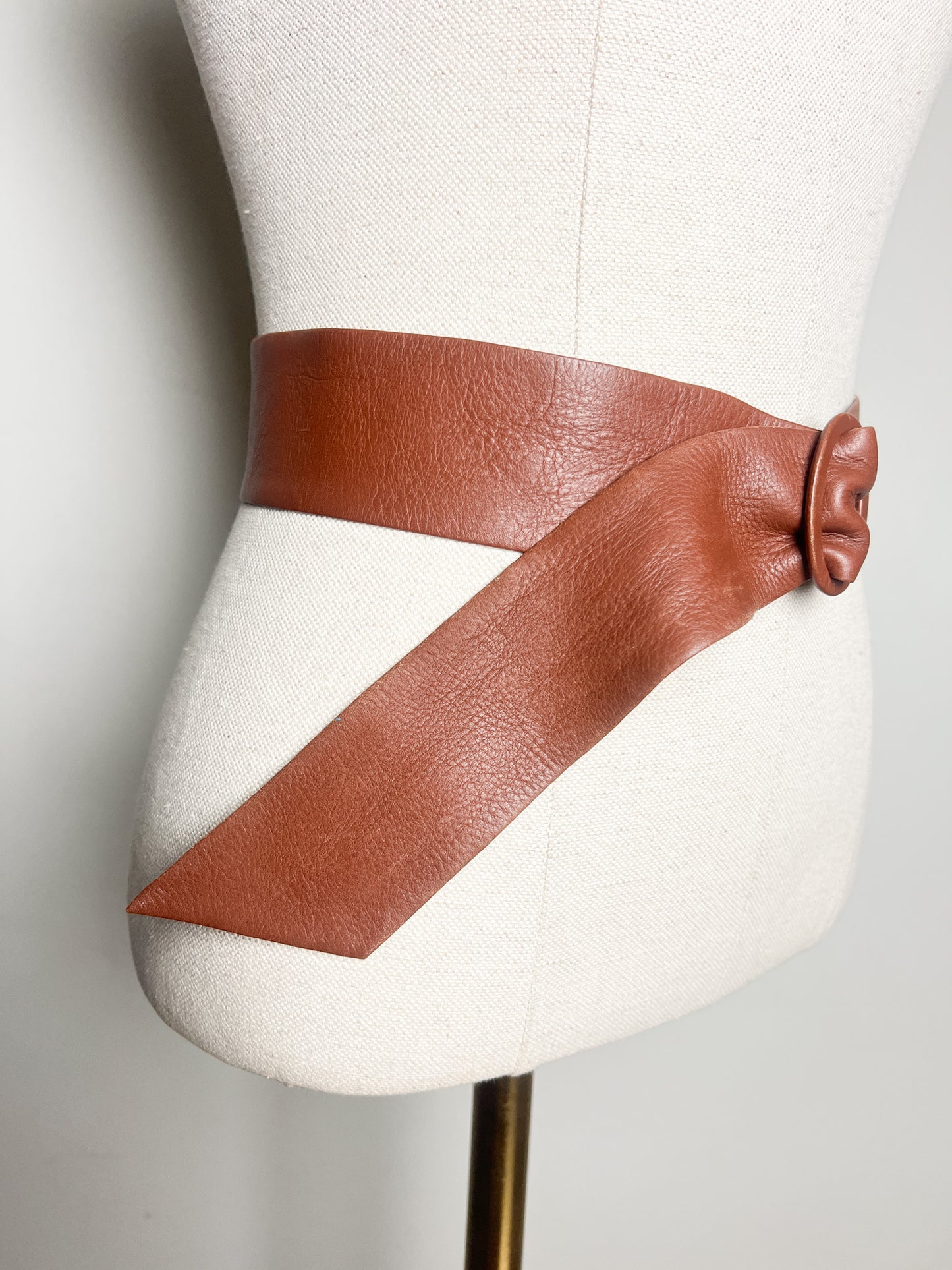 Ceinture Vintage Années 70 80 Large Cuir Souple - Camel - Boucle Recouverte - Made In France T 80