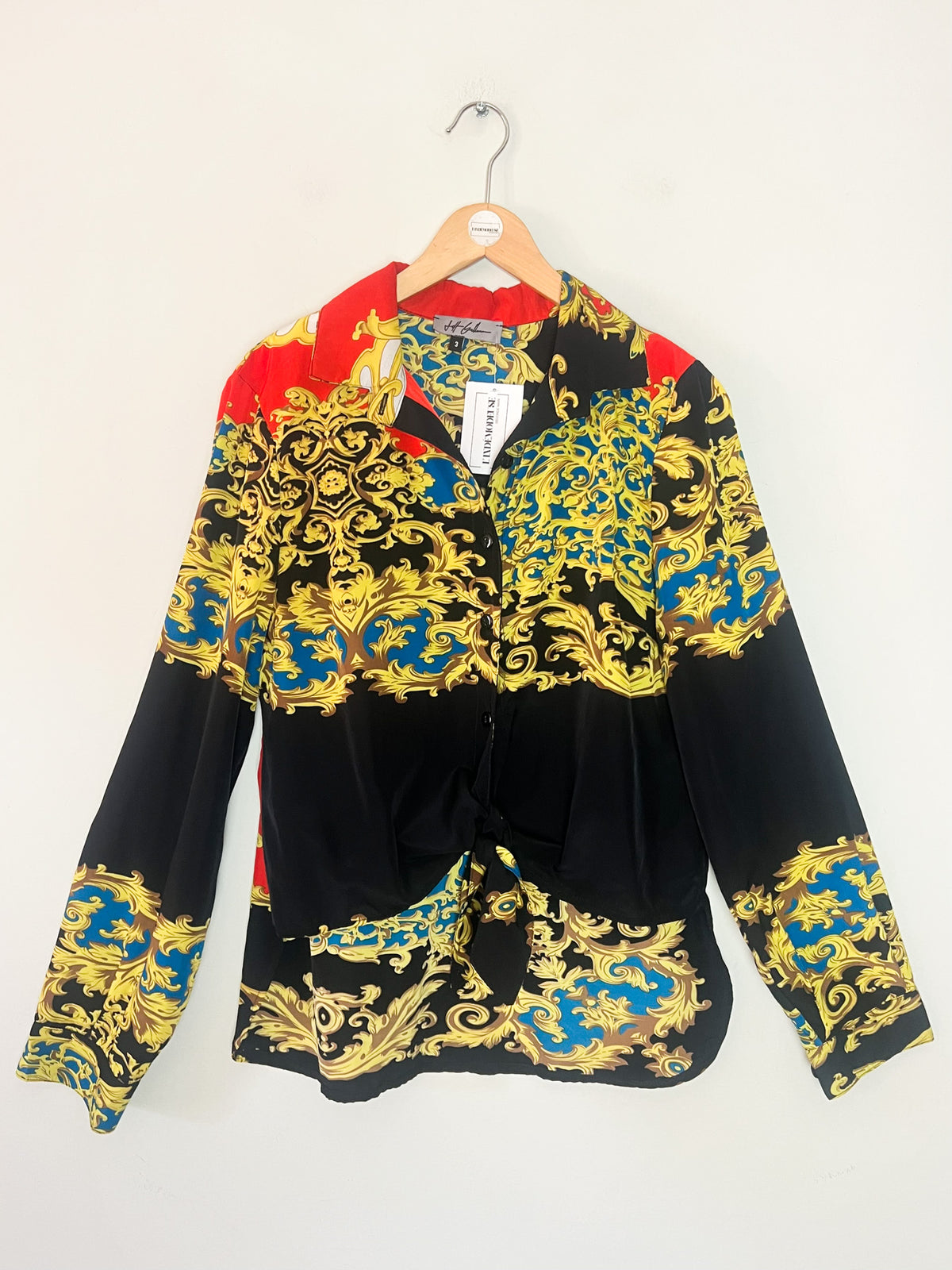 Chemise Vintage Années 90 — Imprimé Foulard Baroque — Made in France — Jeff Gallano "Caraïbe"— T3 (40/42)