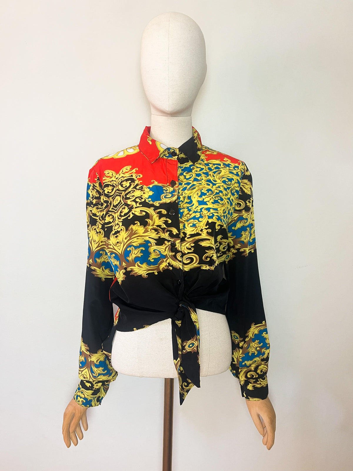 Chemise Vintage Années 90 — Imprimé Foulard Baroque — Made in France — Jeff Gallano "Caraïbe"— T3 (40/42)