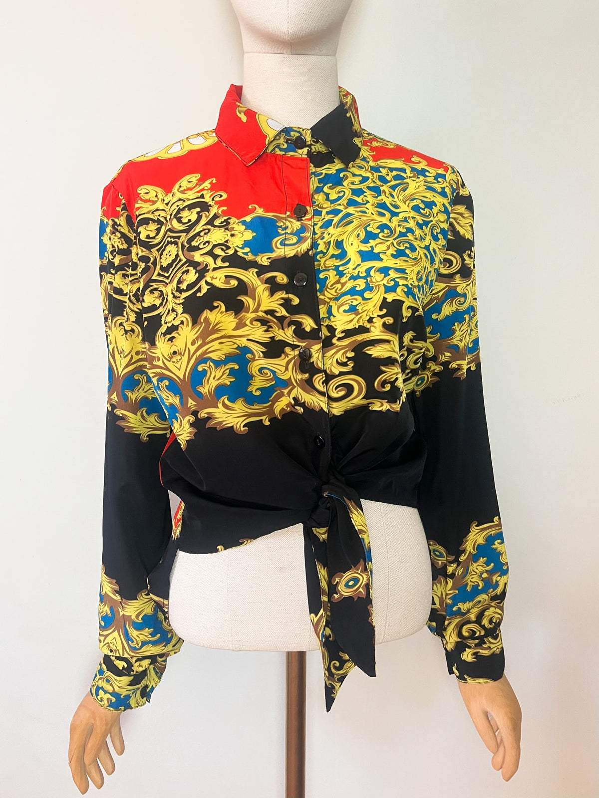 Chemise Vintage Années 90 — Imprimé Foulard Baroque — Made in France — Jeff Gallano "Caraïbe"— T3 (40/42)