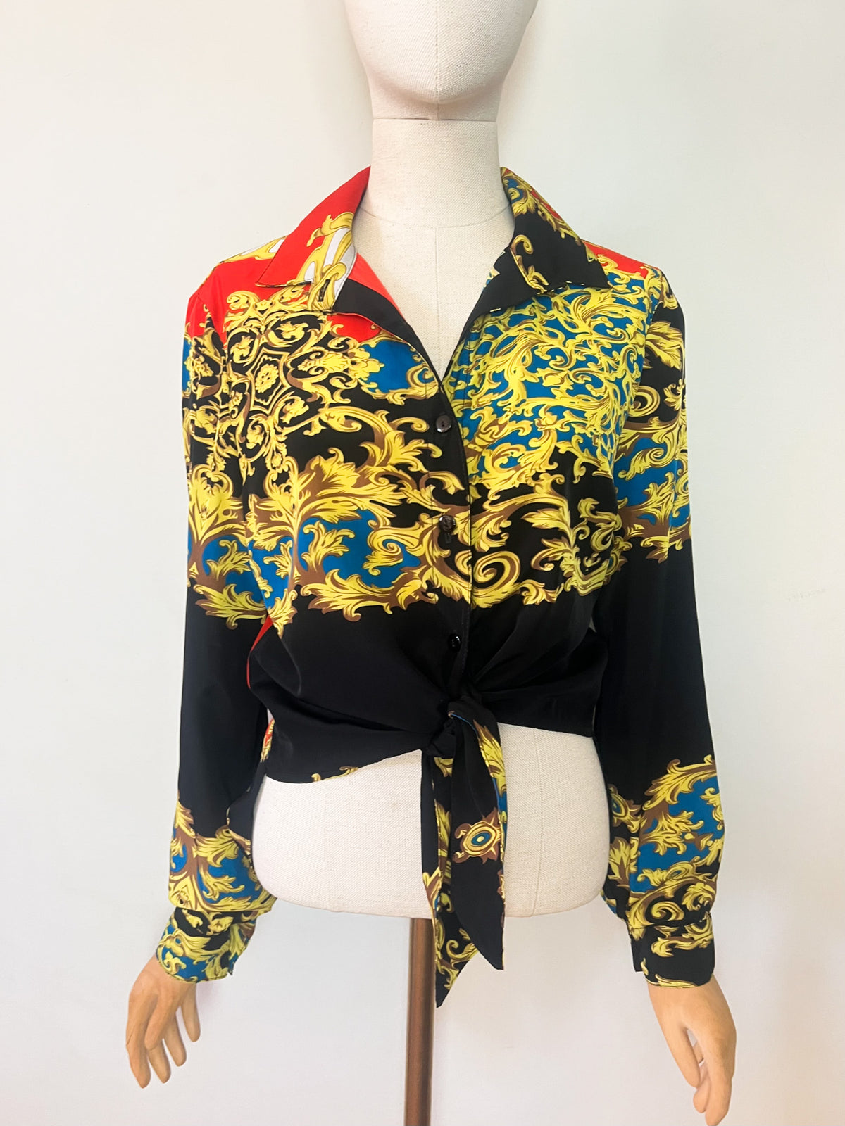 Chemise Vintage Années 90 — Imprimé Foulard Baroque — Made in France — Jeff Gallano "Caraïbe"— T3 (40/42)