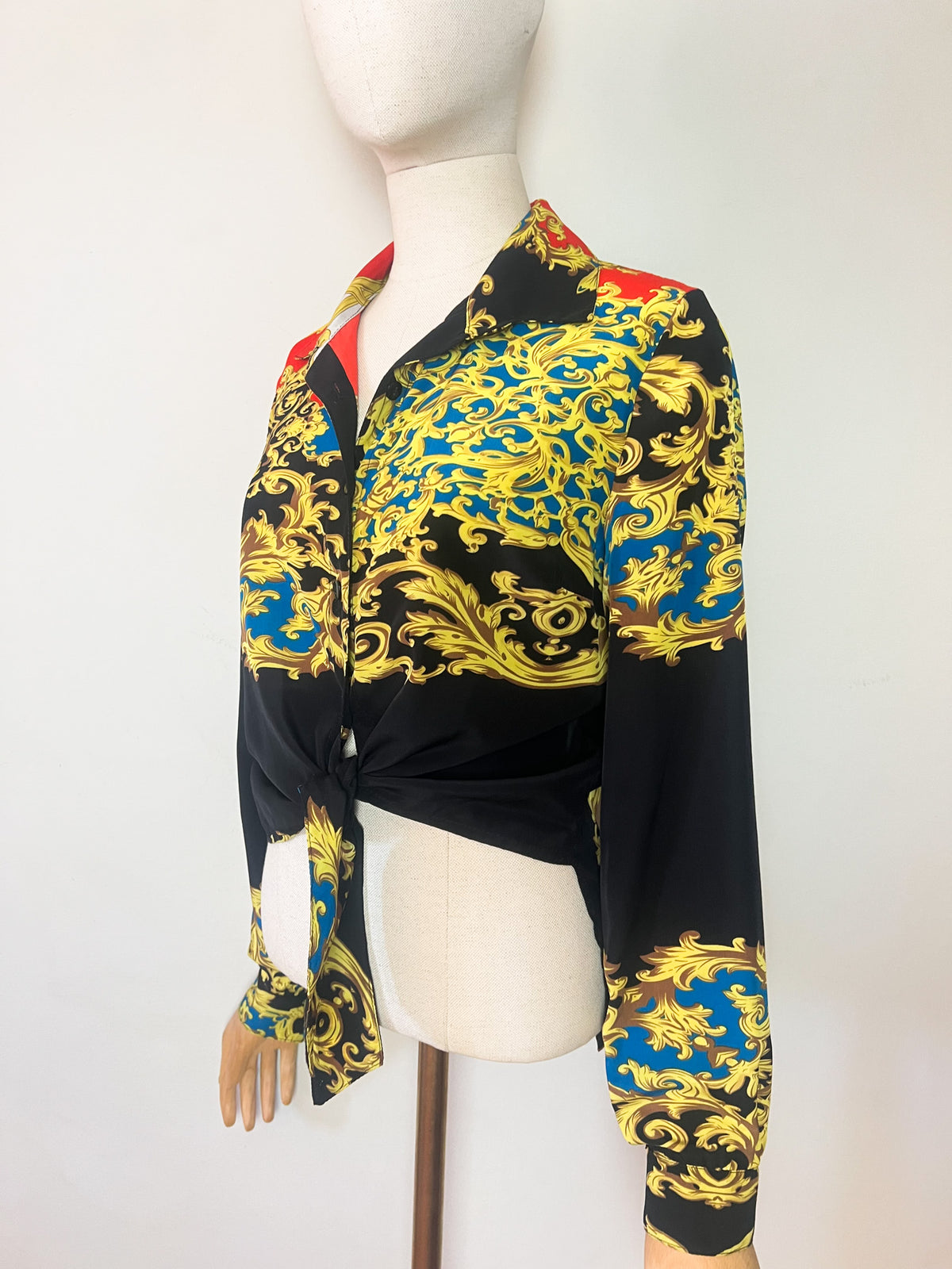 Chemise Vintage Années 90 — Imprimé Foulard Baroque — Made in France — Jeff Gallano "Caraïbe"— T3 (40/42)