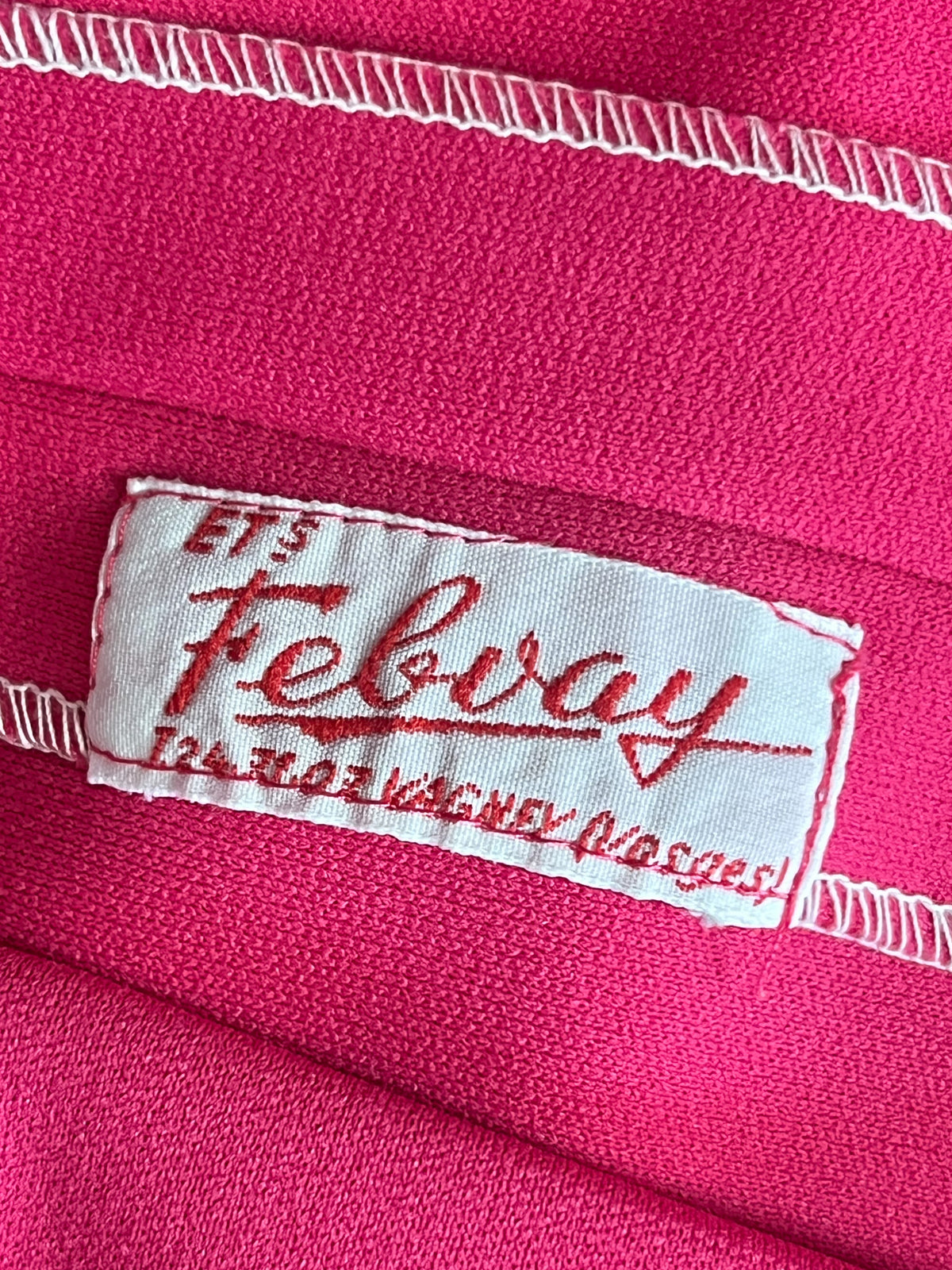 Robe chasuble vintage années 70 rose fuchsia & blanche Febvay – Fabriquée en France -T42/44