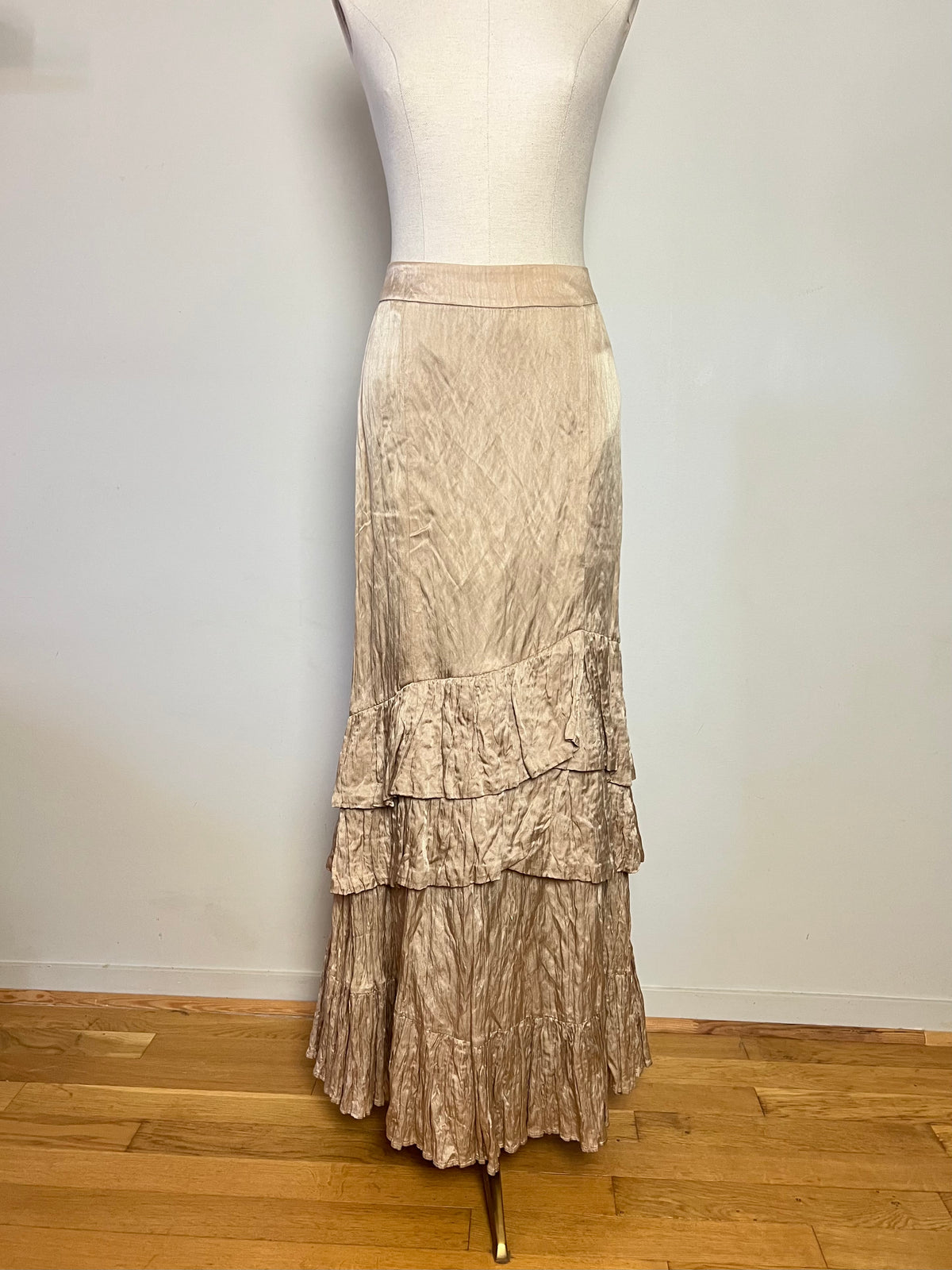 Jupe Longue Soie & Coton Beige – Volants Javier Simorra– T38