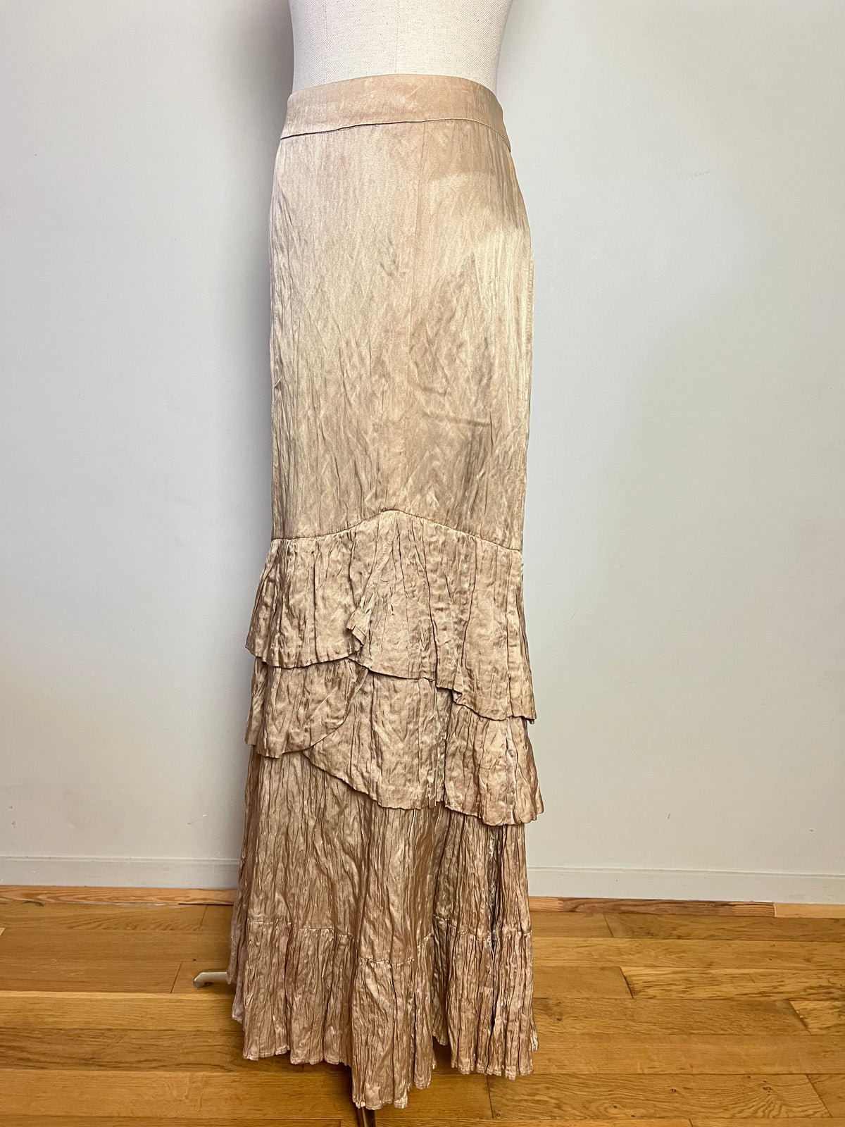 Jupe Longue Soie & Coton Beige – Volants Javier Simorra– T38