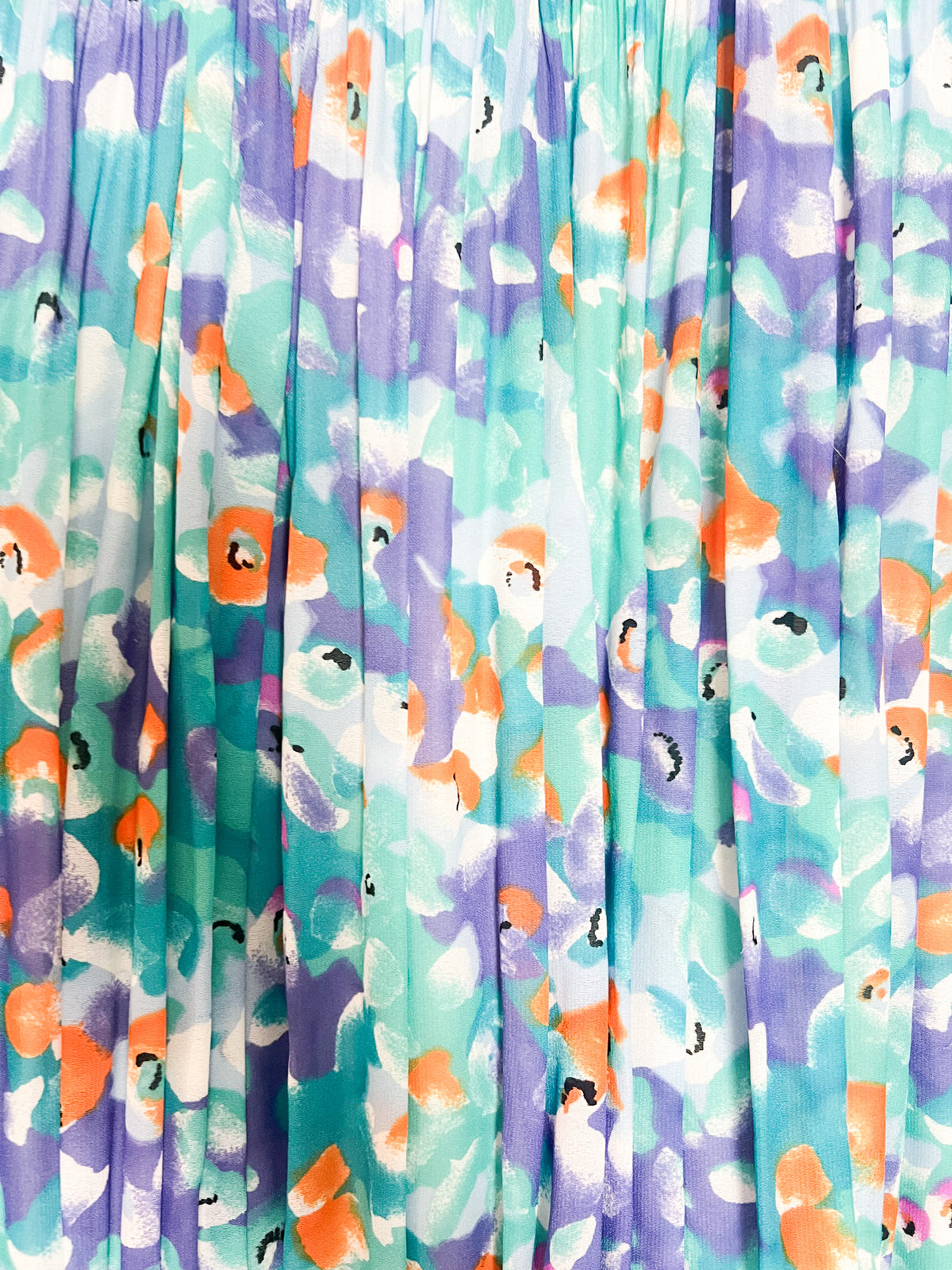 Jupe plissée vintage années 80/90 imprimé abstrait vert turquoise bleu violet orange – T36 à 40
