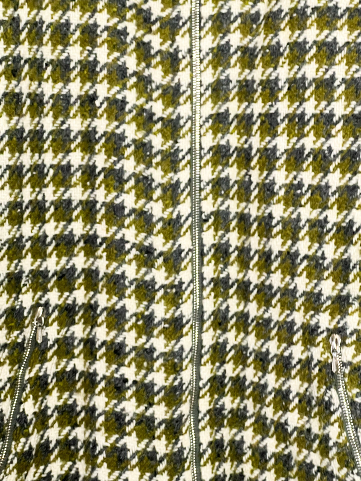 Manteau Vintage Oversize Années 80 90 - 100% Pure Laine Vierge Woolmark - Pied De Coq Crème & Vert T40/42