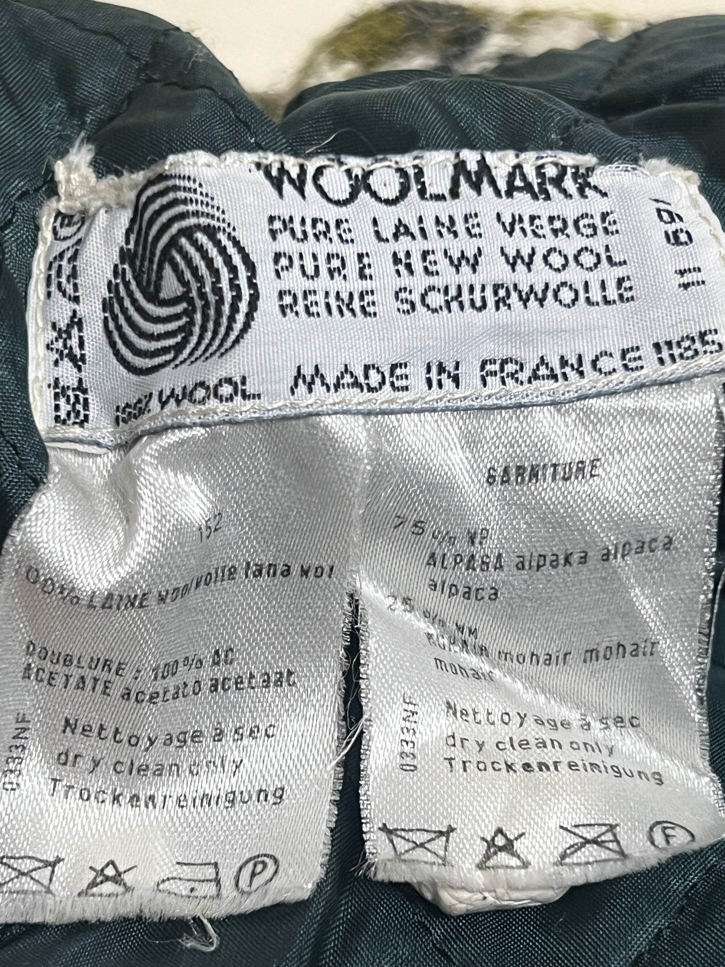 Manteau Vintage Oversize Années 80 90 - 100% Pure Laine Vierge Woolmark - Pied De Coq Crème & Vert T40/42