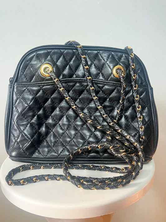 Sac porté épaule vintage années 80 90 matelassé noir à chaîne dorée