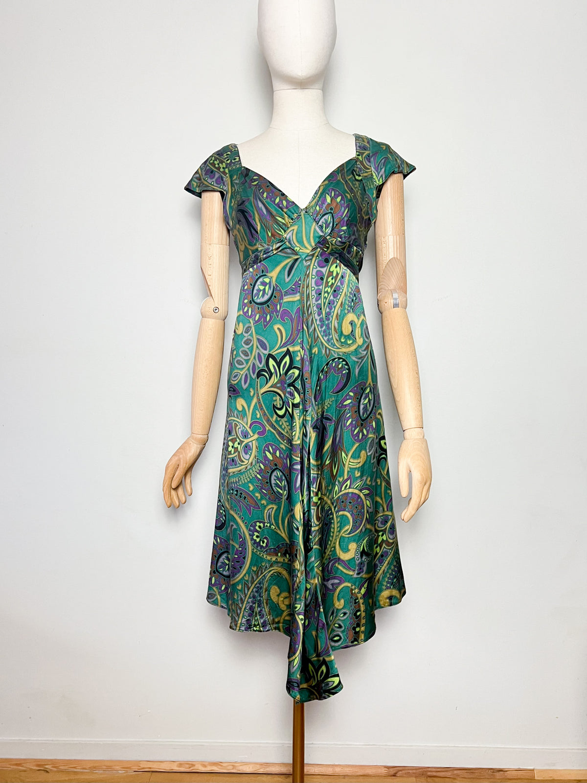Robe Empire 100% Soie Motif Cachemire Asymétrique Marque Les Petites... T36