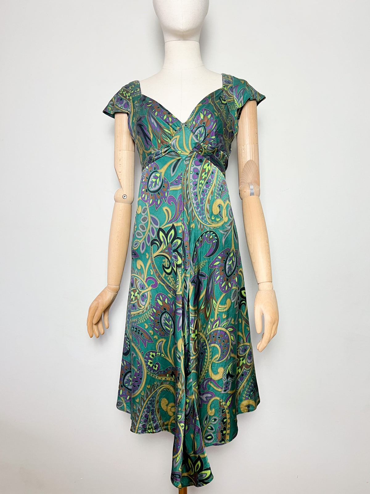 Robe Empire 100% Soie Motif Cachemire Asymétrique Marque Les Petites... T36