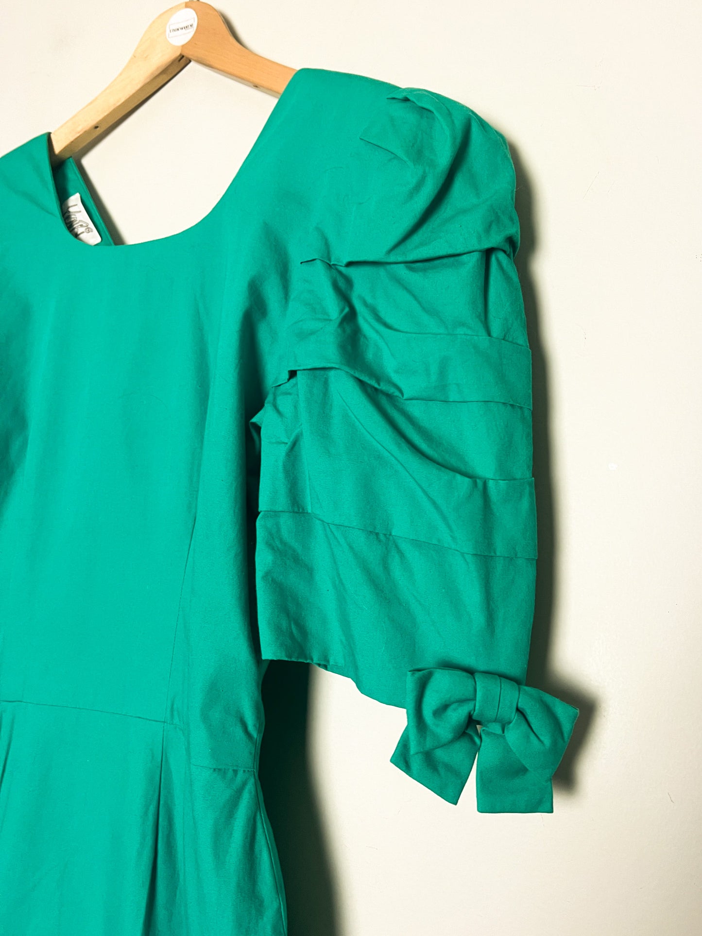 Robe Cocktail Vintage Années 80 90 Vert - Épaulettes & Nœuds Dos/Manches - Youri T34