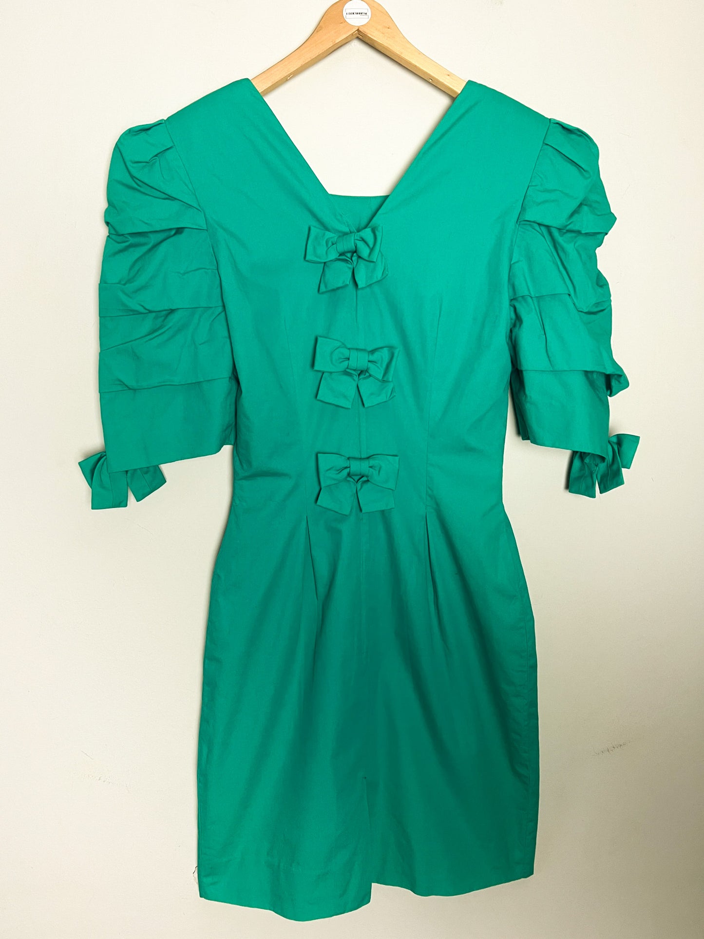 Robe Cocktail Vintage Années 80 90 Vert - Épaulettes & Nœuds Dos/Manches - Youri T34