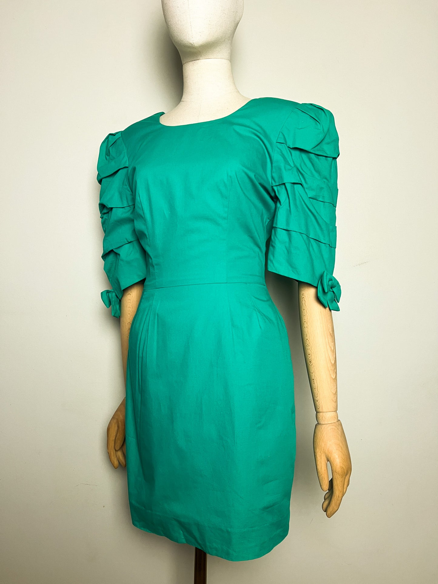 Robe Cocktail Vintage Années 80 90 Vert - Épaulettes & Nœuds Dos/Manches - Youri T34