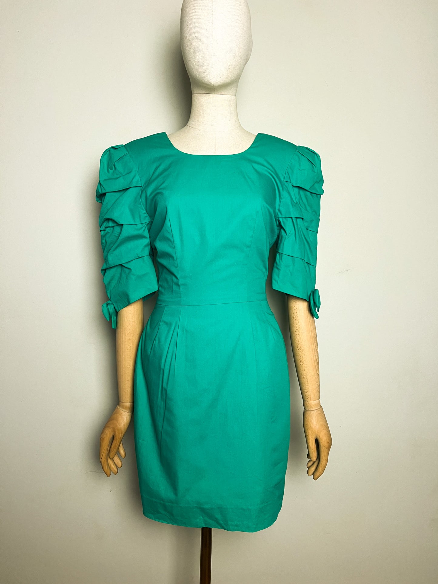 Robe Cocktail Vintage Années 80 90 Vert - Épaulettes & Nœuds Dos/Manches - Youri T34