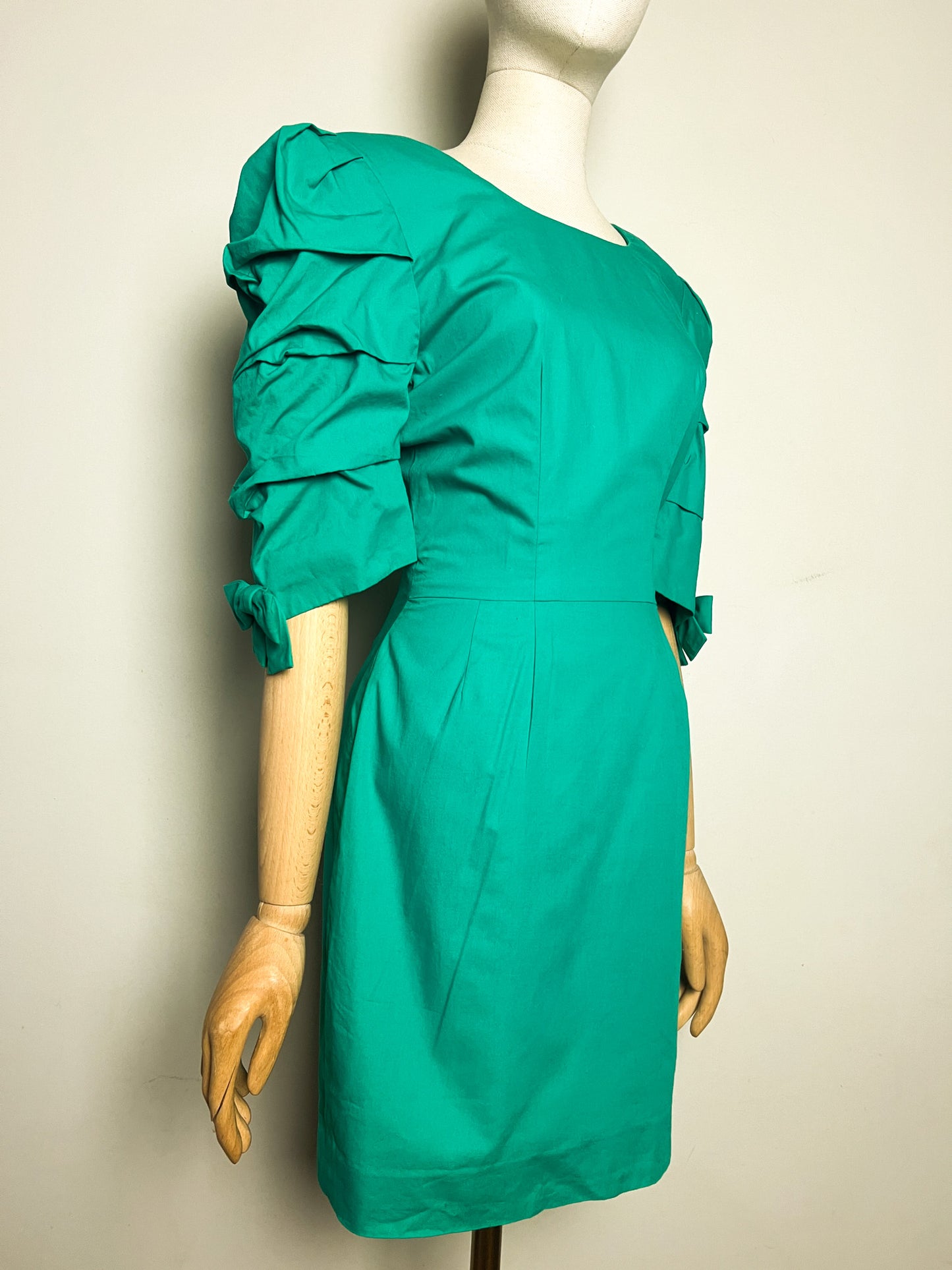 Robe Cocktail Vintage Années 80 90 Vert - Épaulettes & Nœuds Dos/Manches - Youri T34