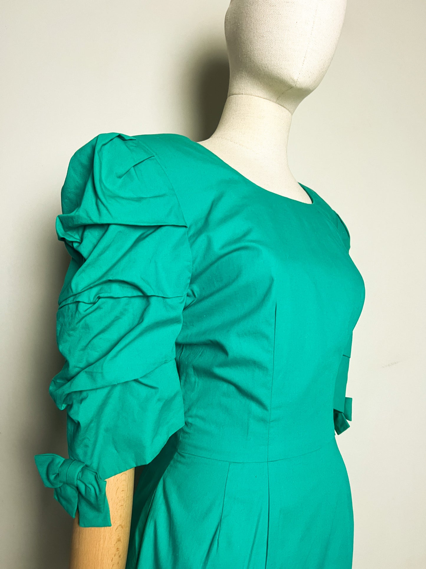 Robe Cocktail Vintage Années 80 90 Vert - Épaulettes & Nœuds Dos/Manches - Youri T34